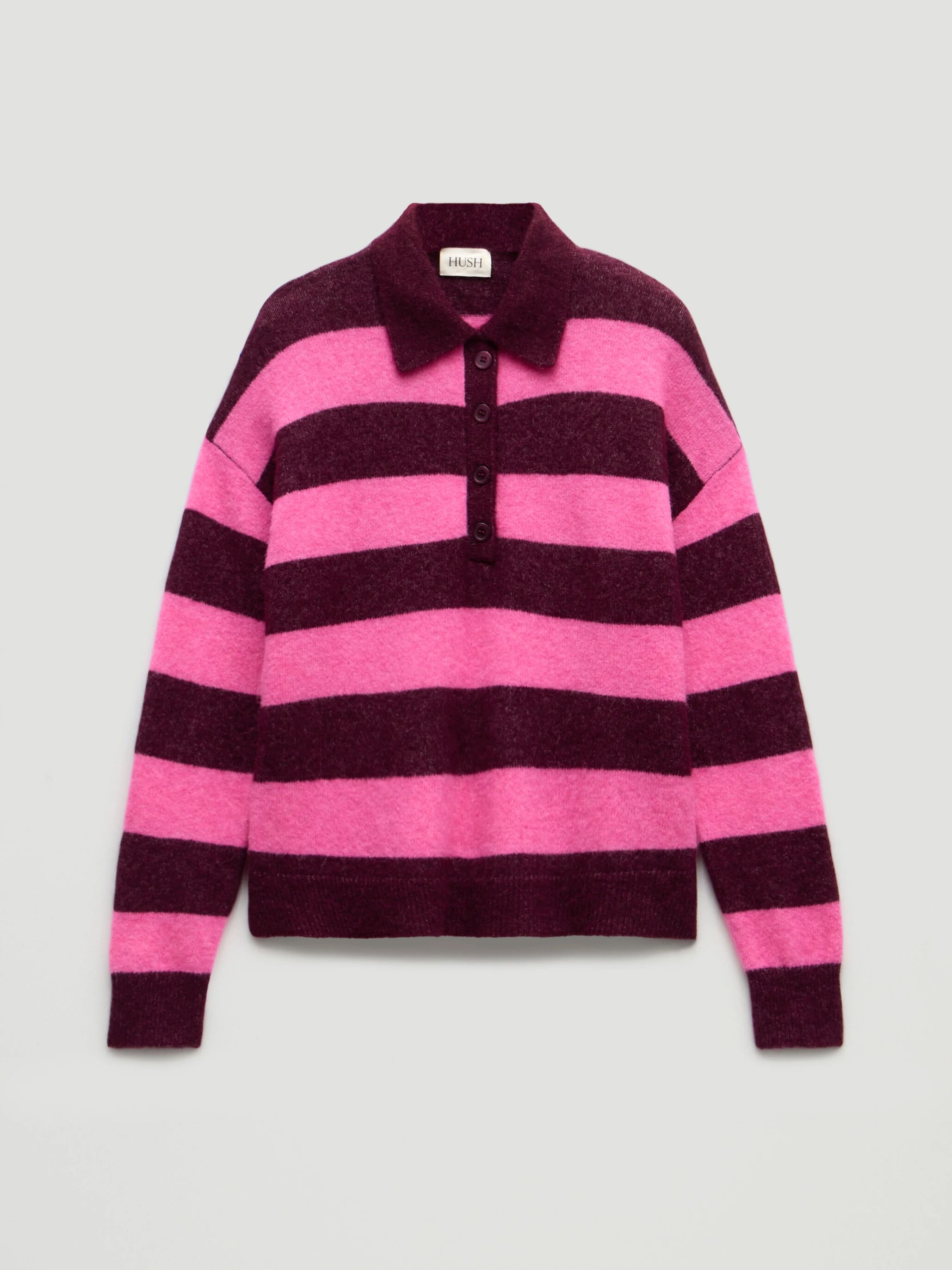 Drew Wool Blend Relaxed Rugby Jumper - Burgundy Purple | Hush