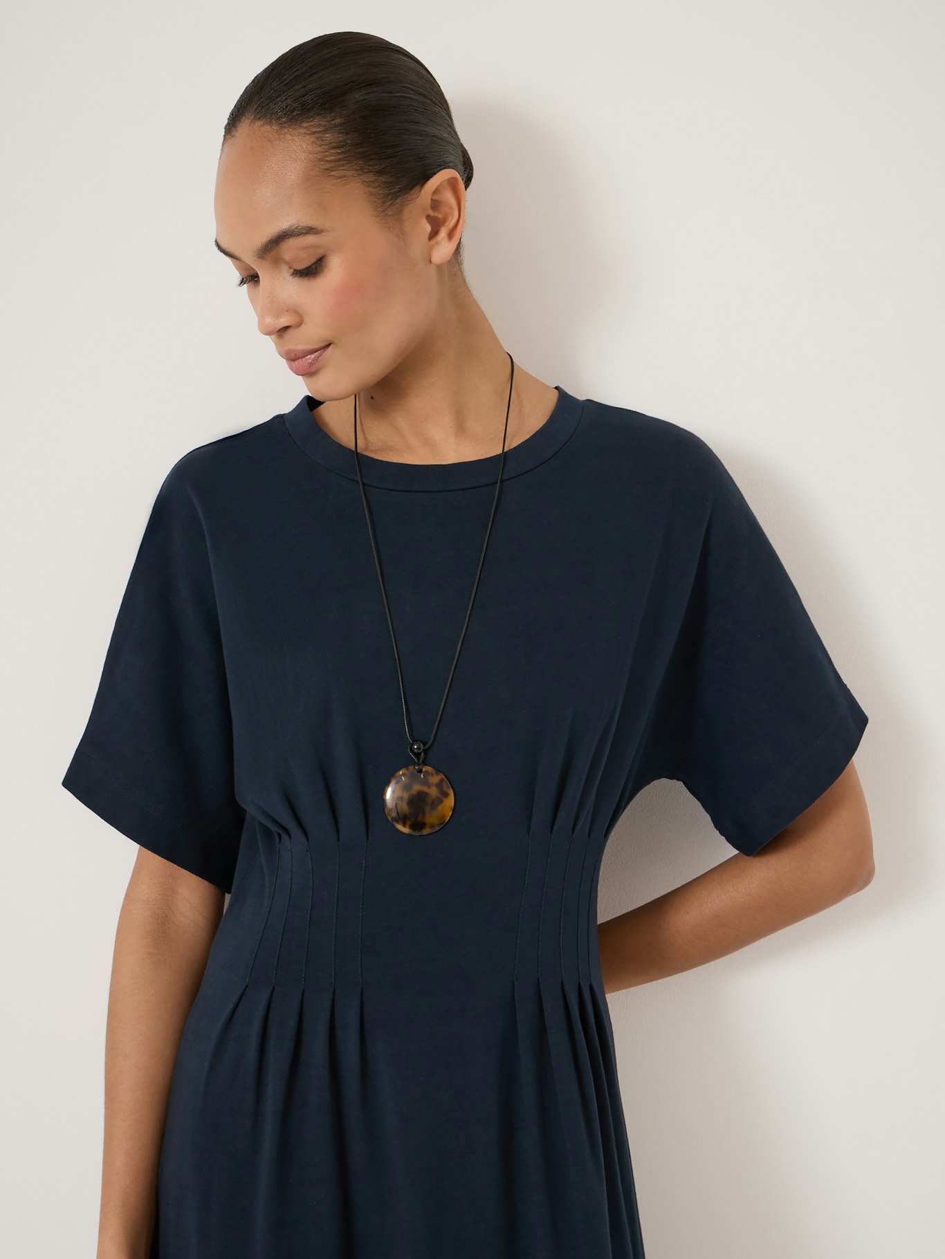 015128-1658-04 Esta Pintuck Jersey Midi Dress