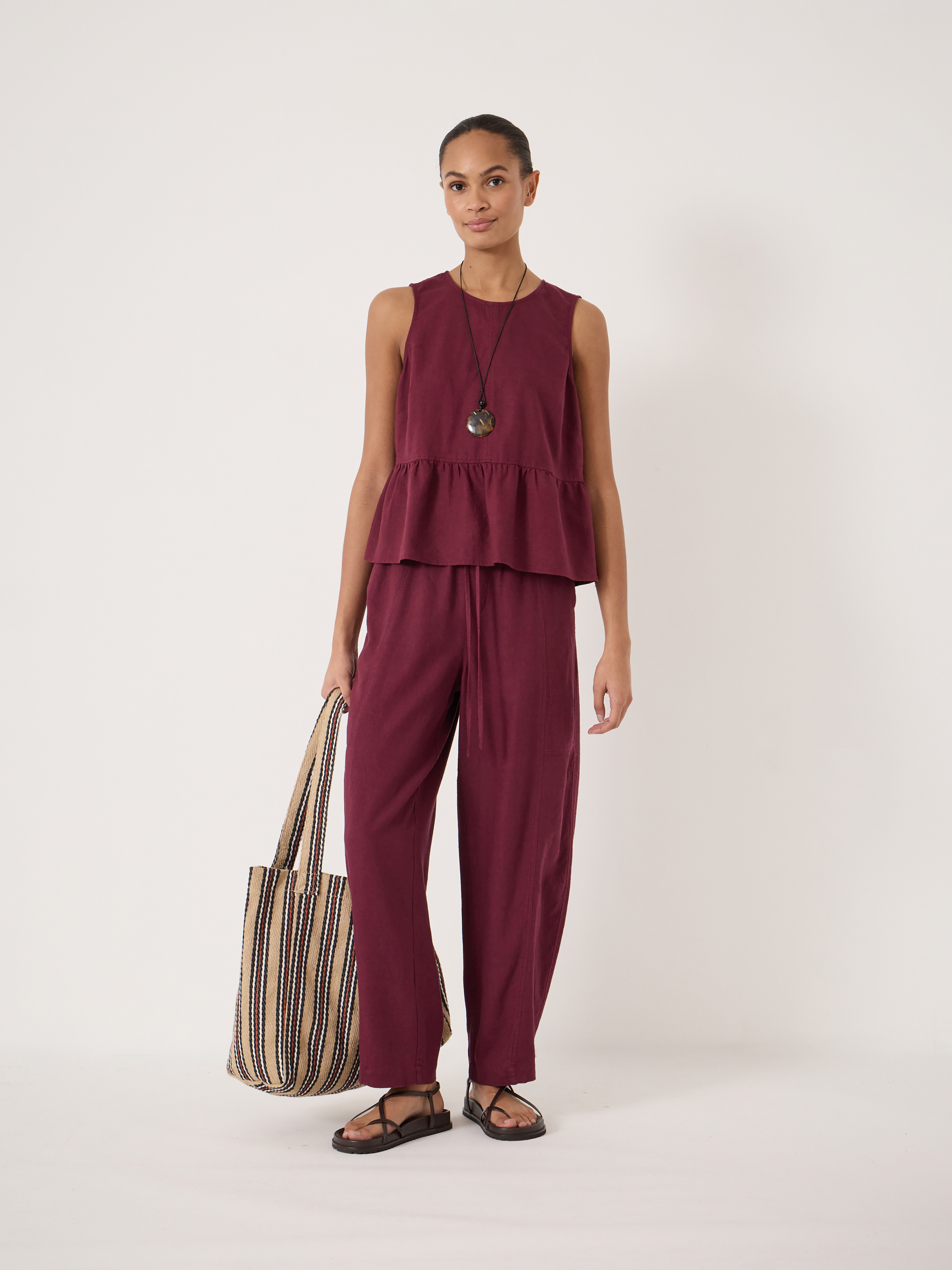 Nomie Halter Neck Linen Peplum Top