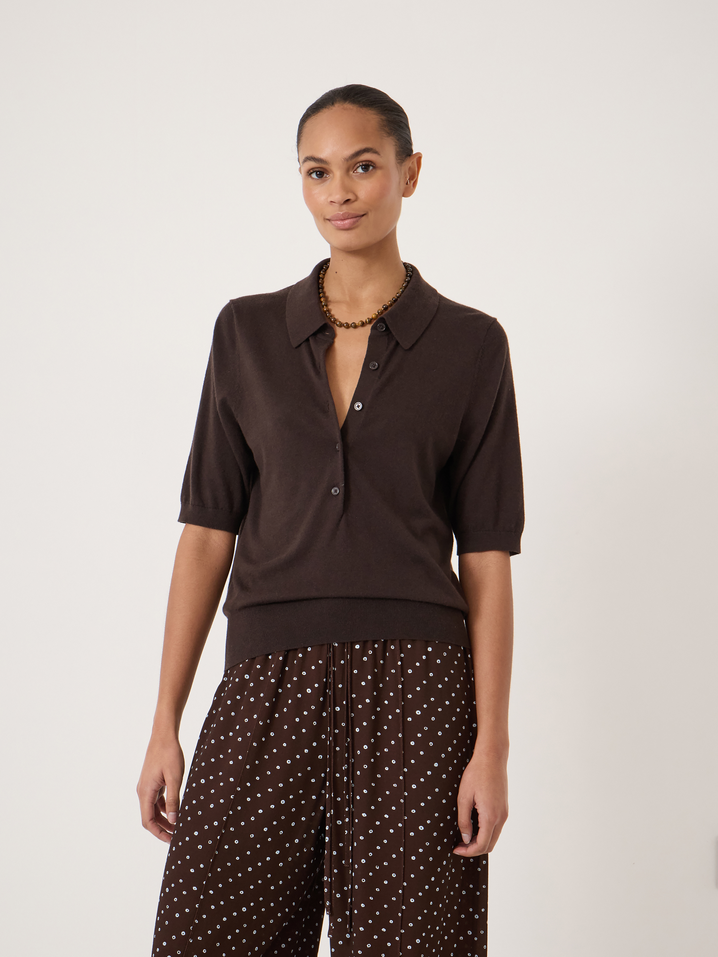 Fine Knit Short Sleeve Polo Top