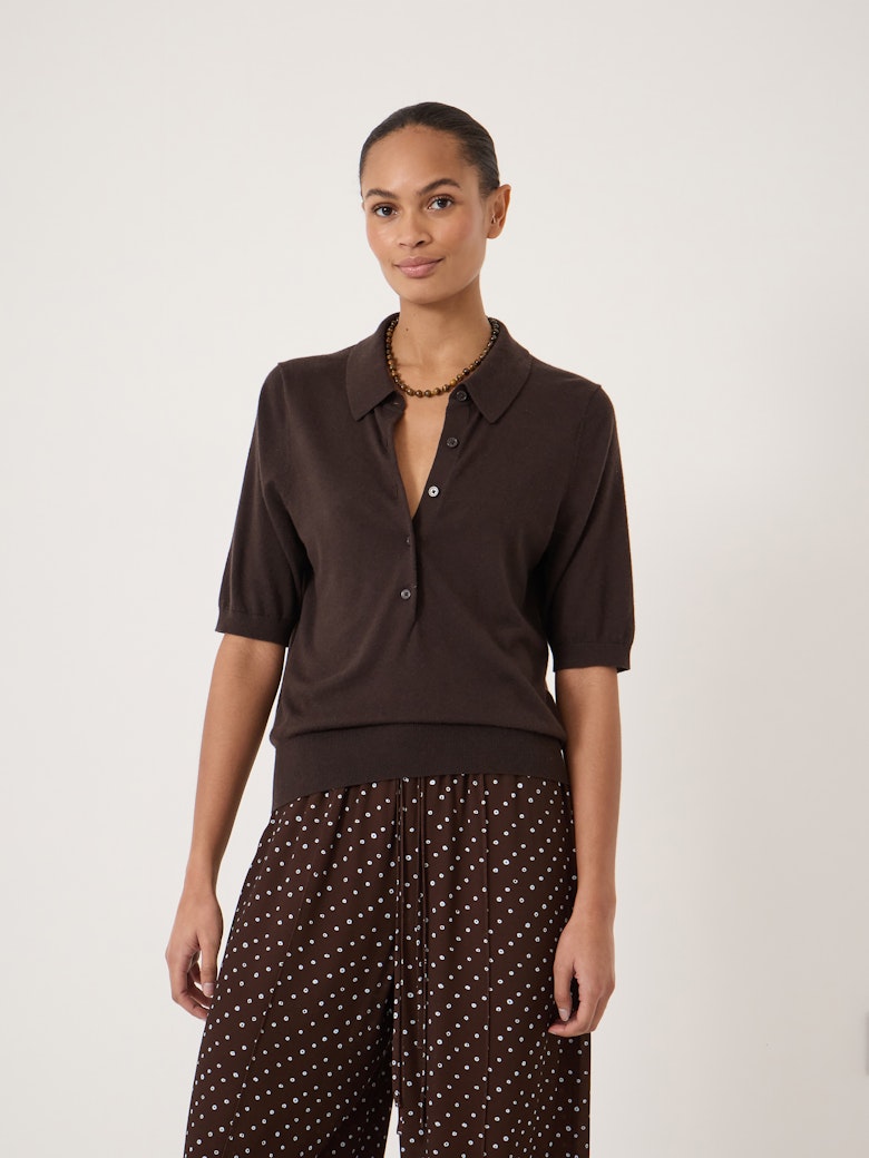 Fine Knit Short Sleeve Polo Top