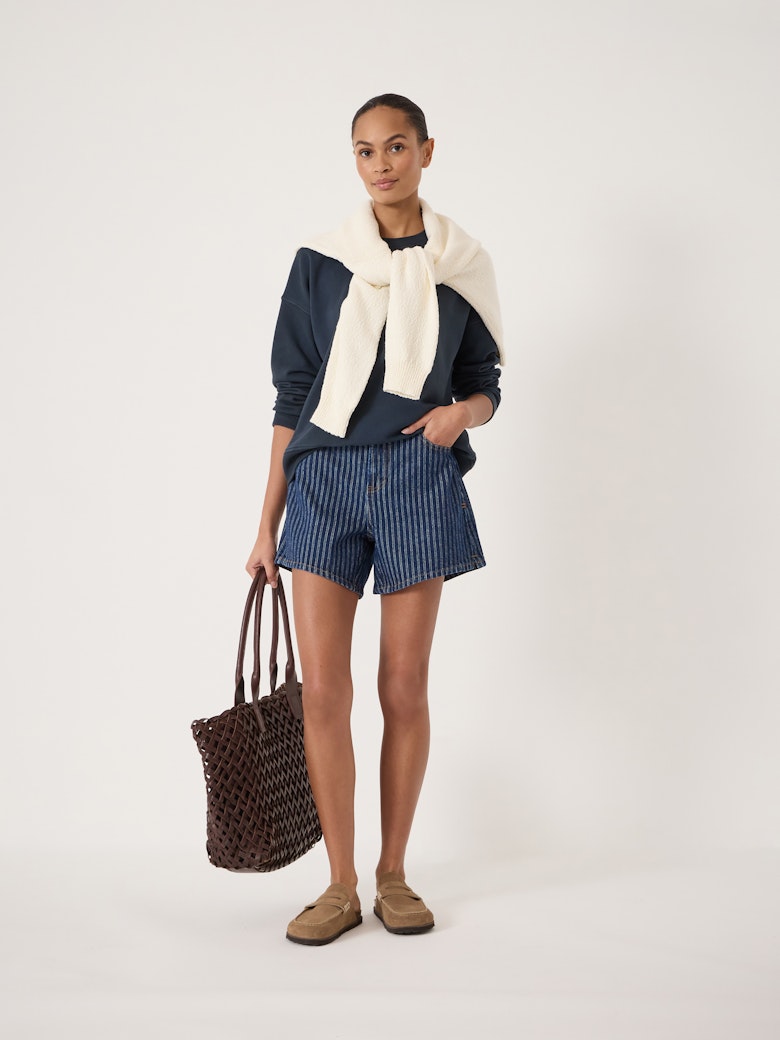 Essential Mid-Rise Denim Striped Shorts