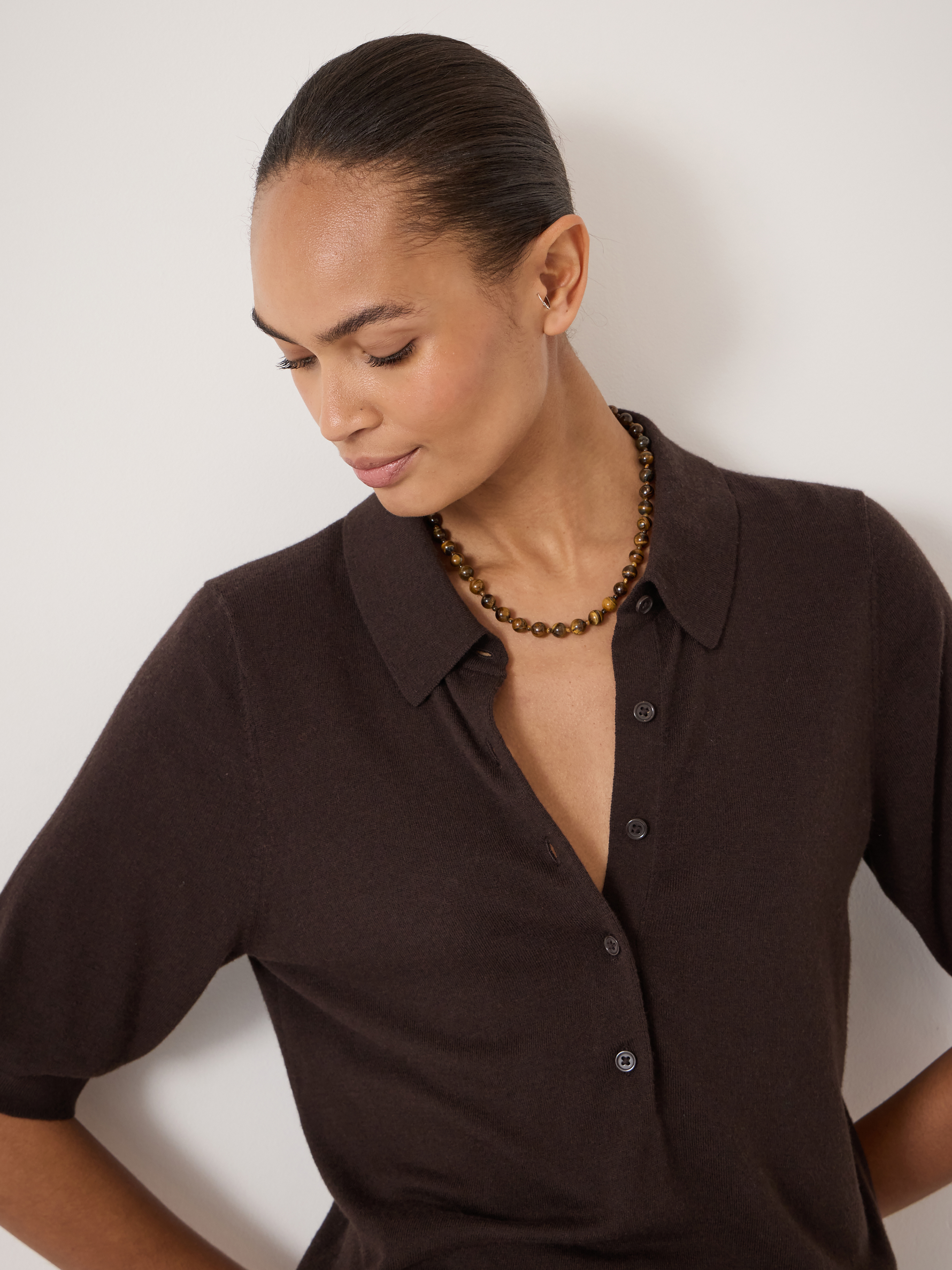 Fine Knit Short Sleeve Polo Top