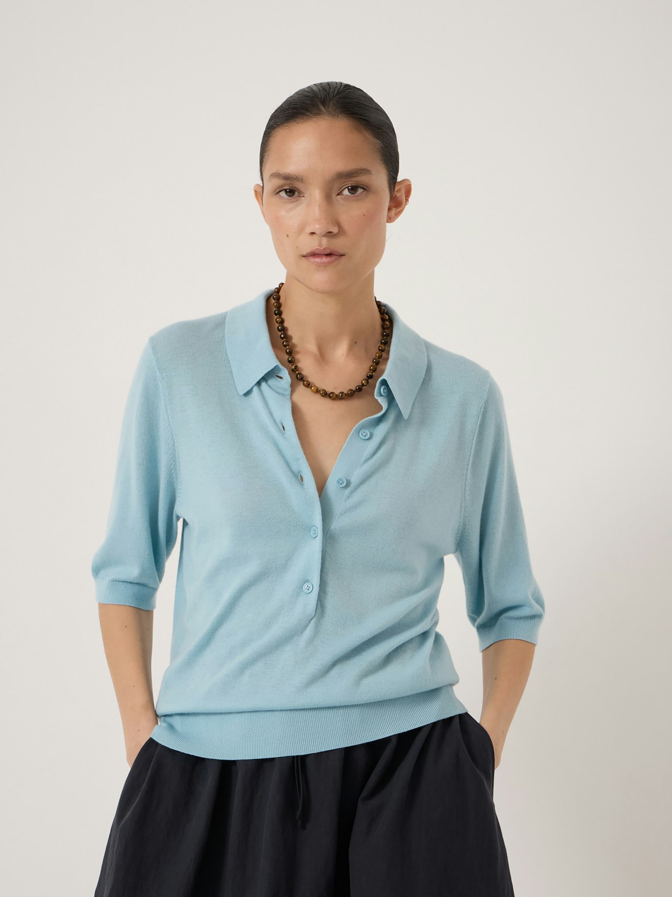 014980-1699-02 Fine Knit Short Sleeve Polo Top