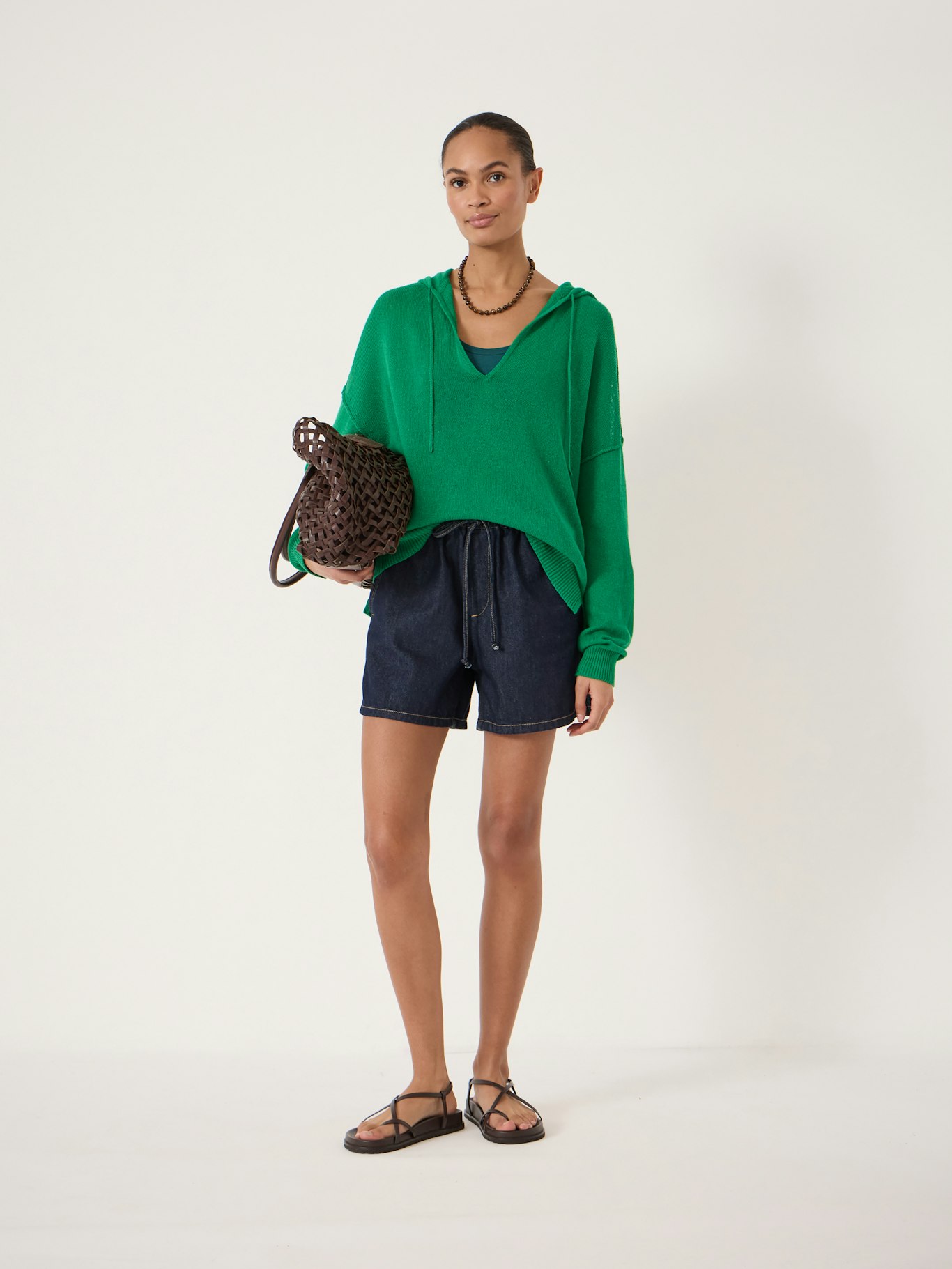 014734-2159-02 Cara Linen Blend V Neck Hoodie