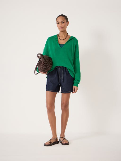 Cara Linen Blend V Neck Hoodie