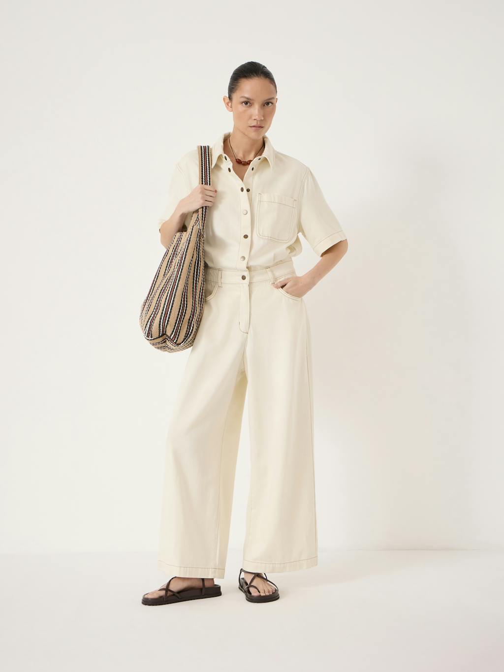 013264-2899-01 Axelle Check Wide Leg Cotton Blend Trouser