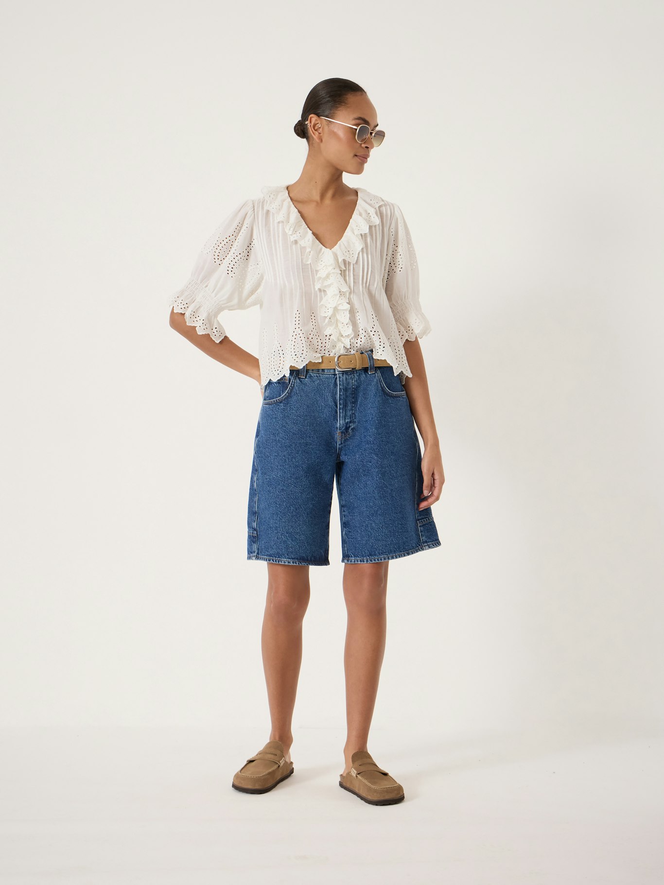 014465-3146-01 Bree Mid-Rise Long Denim Shorts
