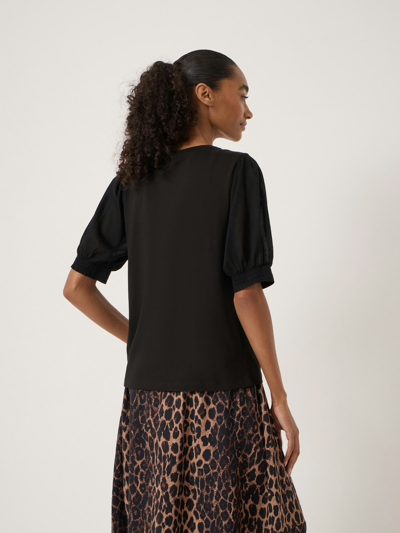 014482-0456-03 Talia Cotton Woven Puff Sleeve T-Shirt