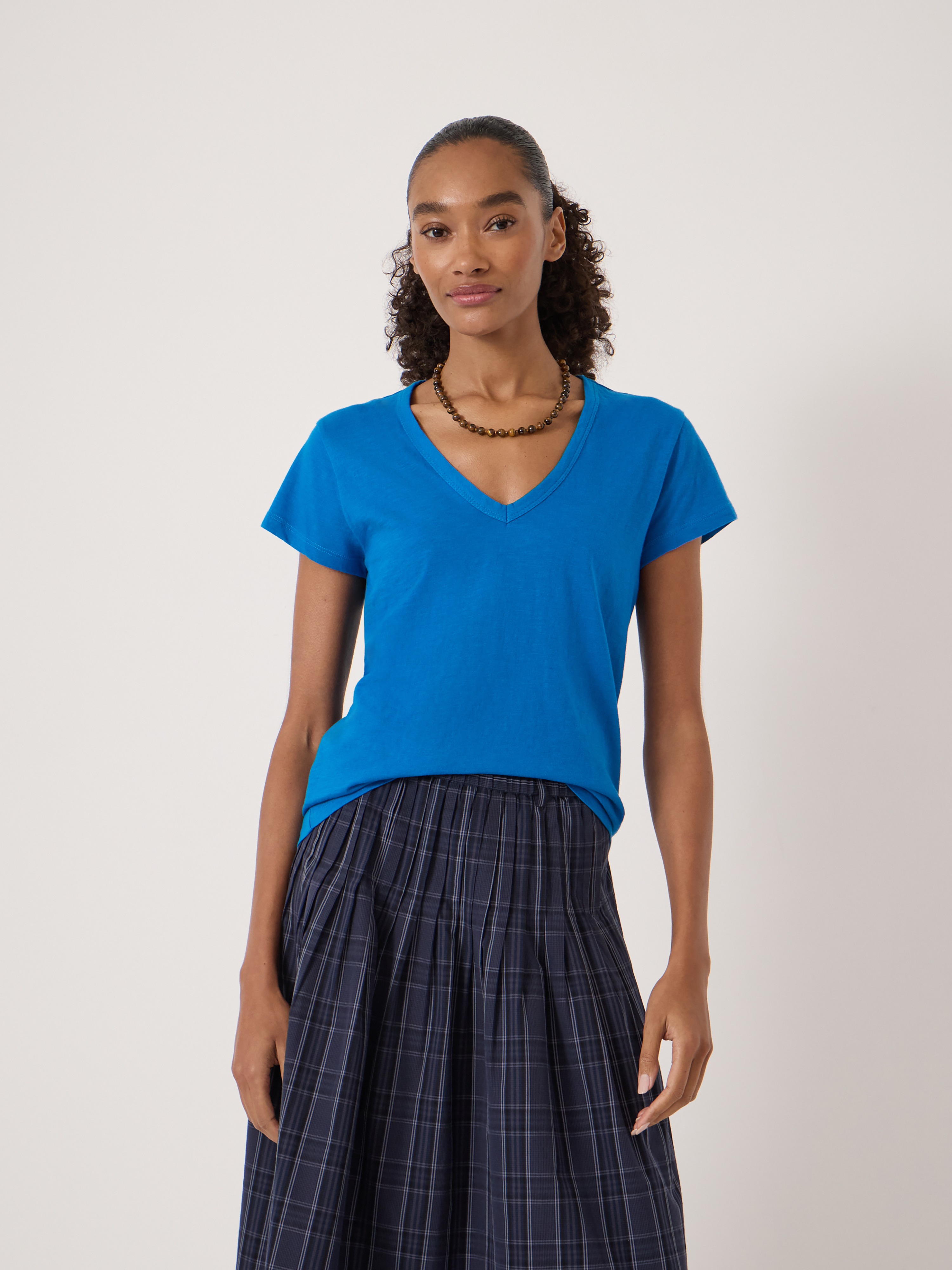 Slim Fit Slub Cotton V Neck T-Shirt