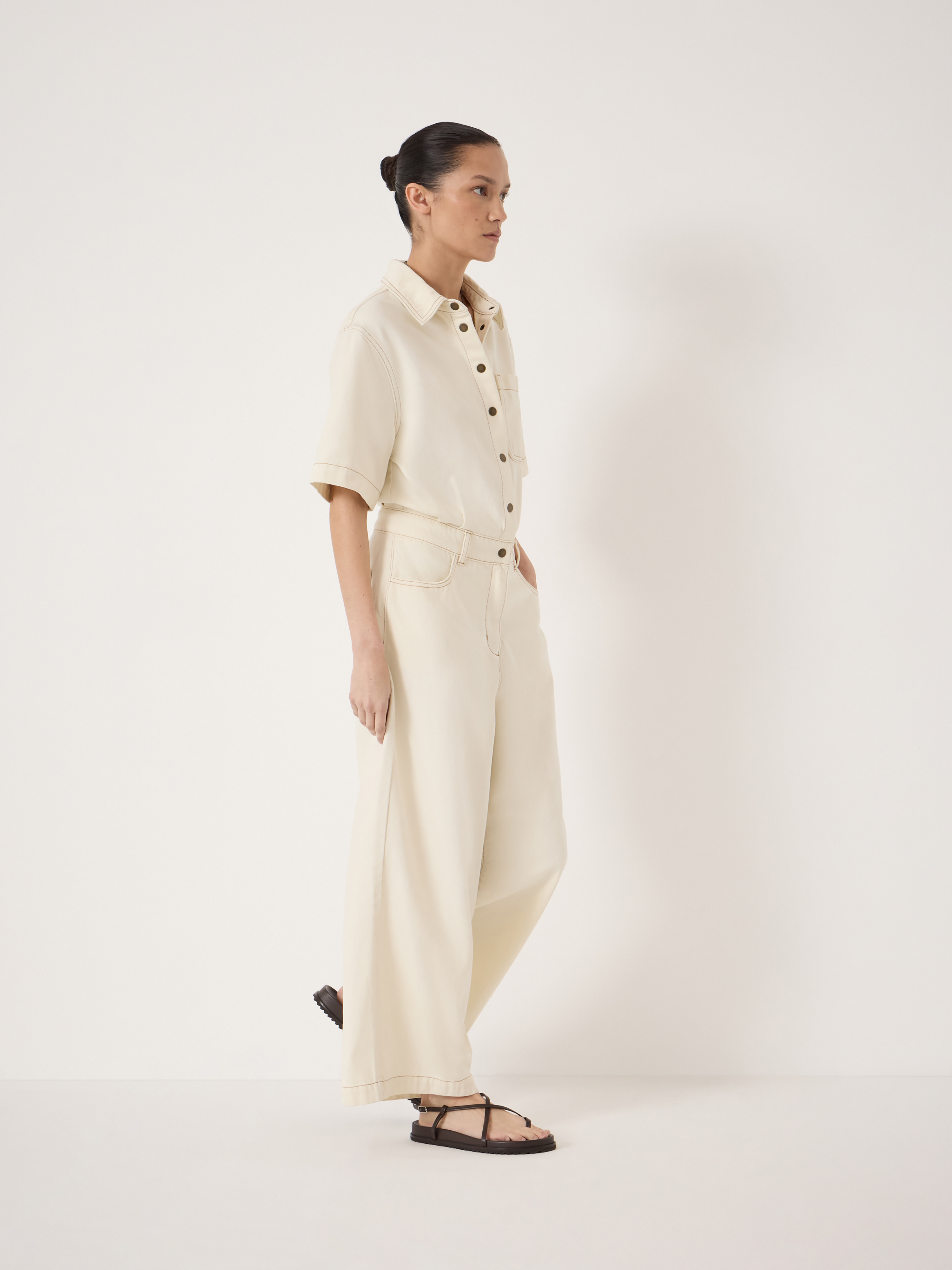 Axelle Check Wide Leg Cotton Blend Trouser