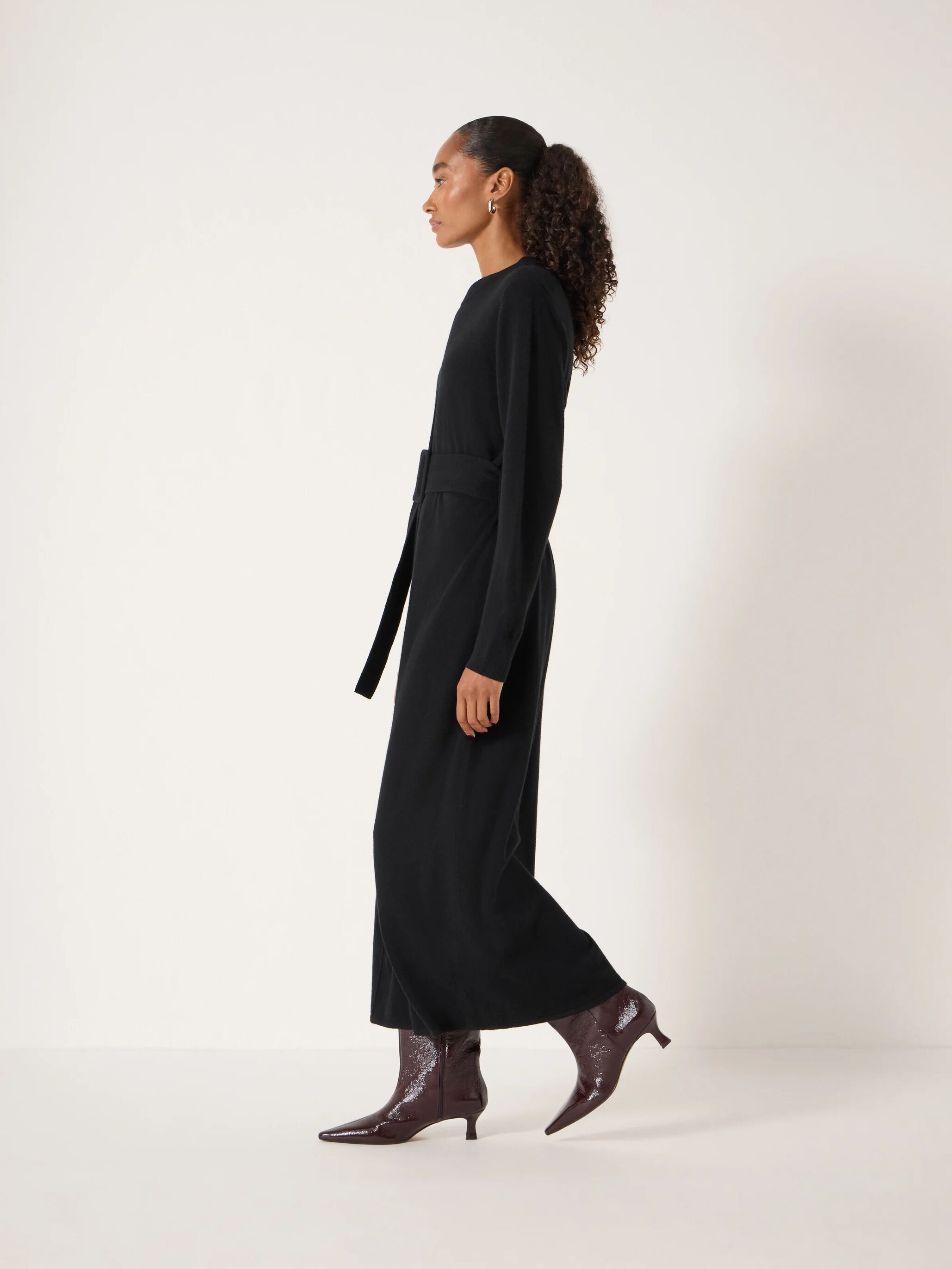 Buckle Belt Merino Wool Midi Dress