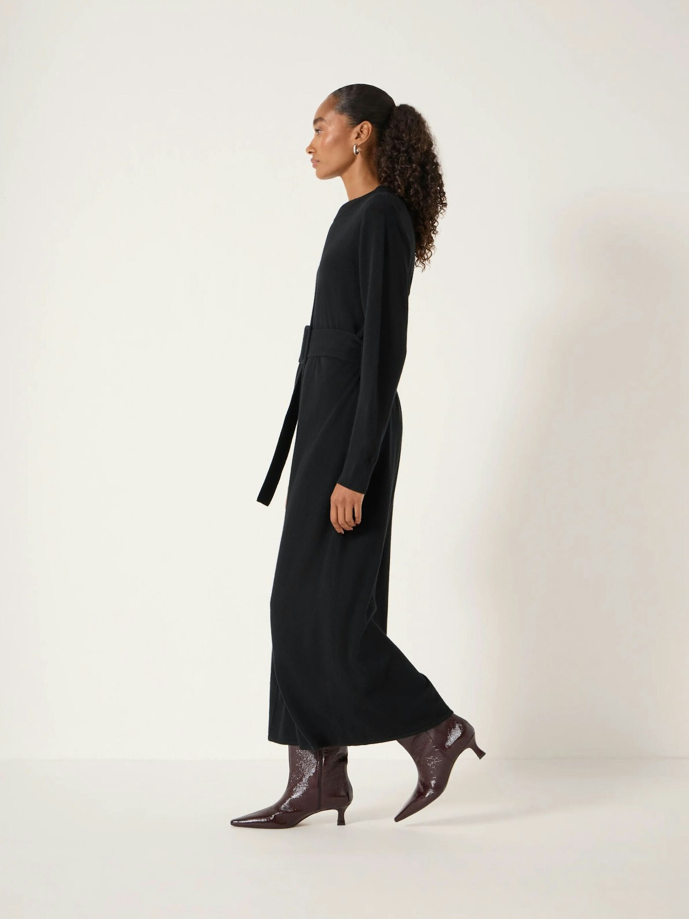 013781-0456-02 Buckle Belt Merino Wool Midi Dress