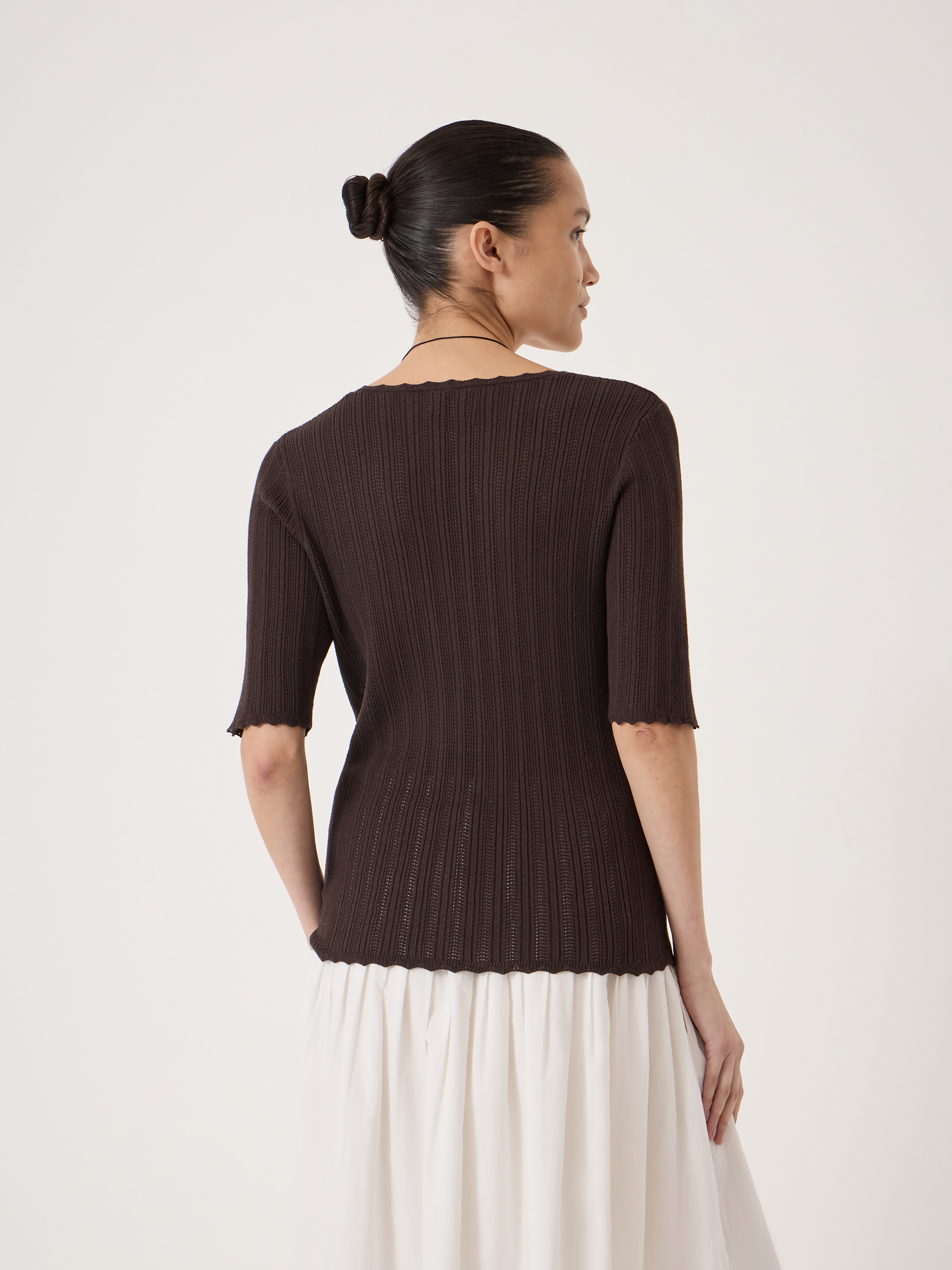 Fine Pointelle Short Sleeve Knitted T-shirt