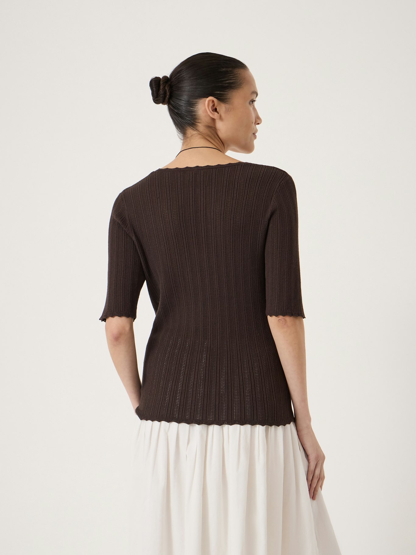 014823-0450-04 Fine Pointelle Short Sleeve Knitted T-shirt