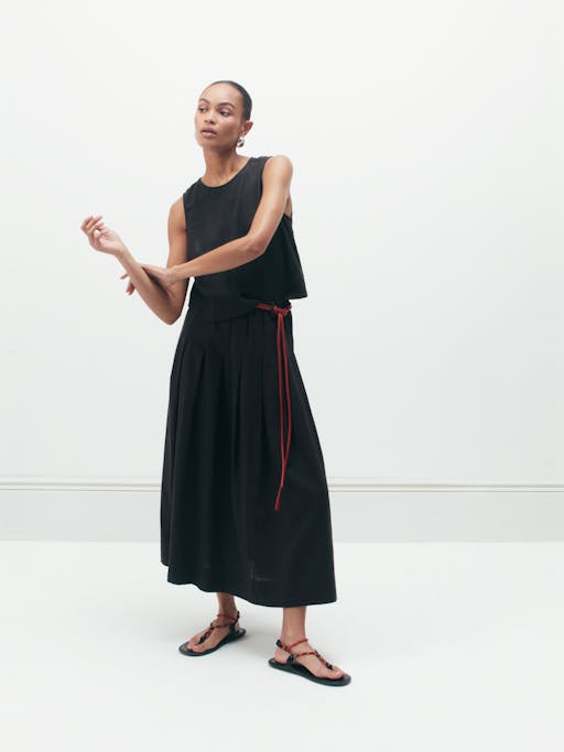 Ivy Pleated Linen Blend Midi Skirt