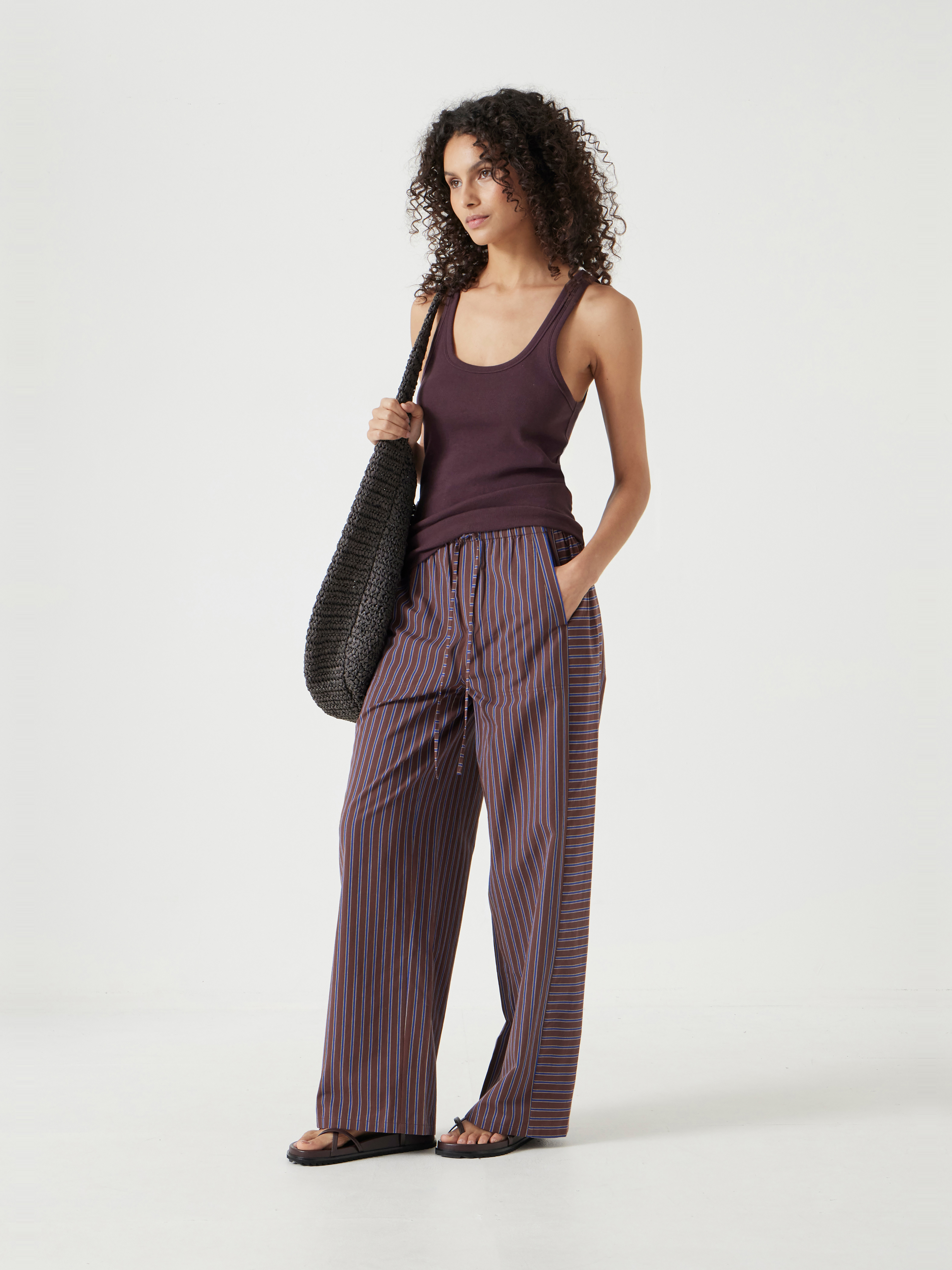 Cotton Stripe Pull On Trousers