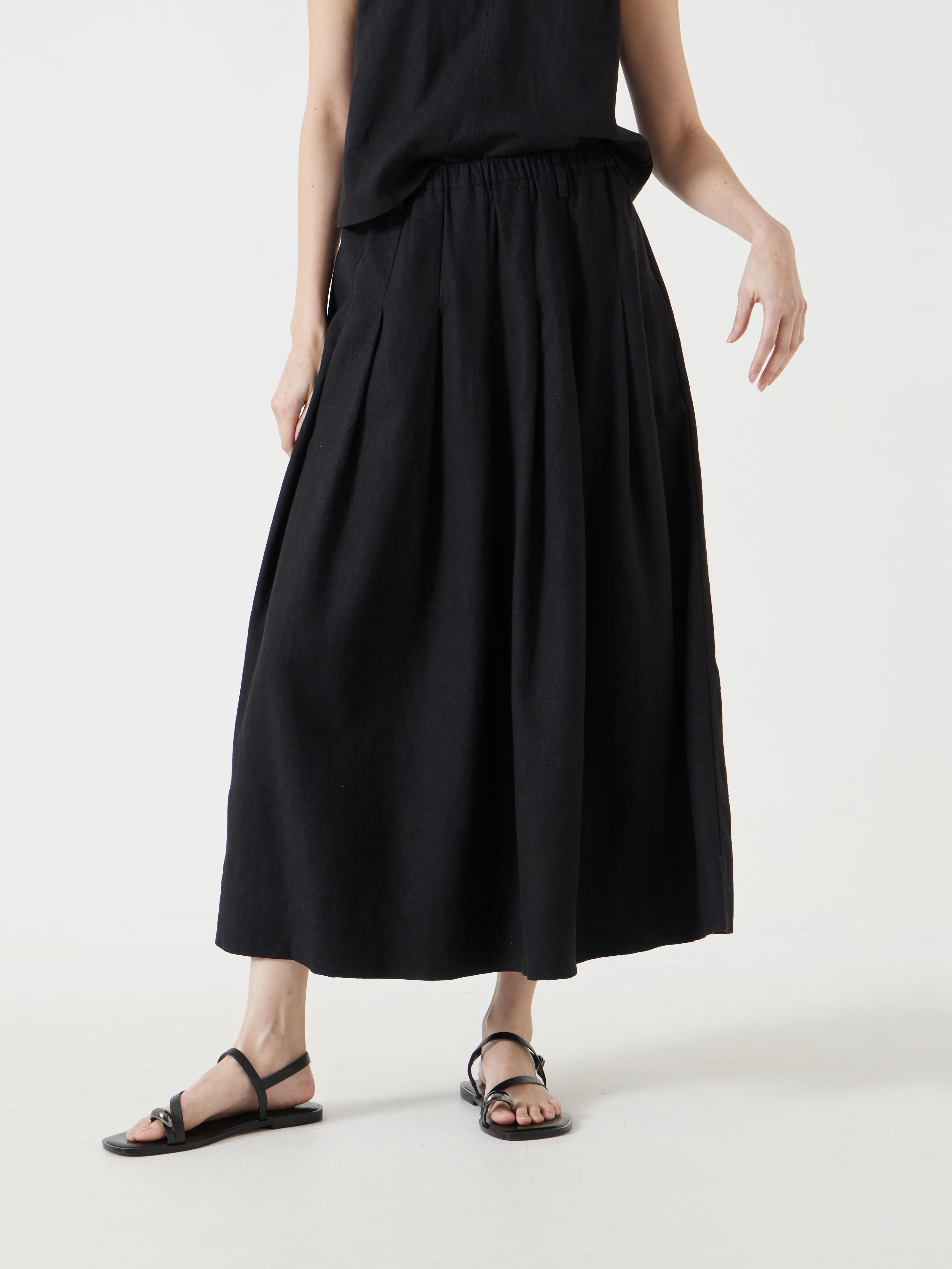 Ivy Pleated Linen Blend Midi Skirt