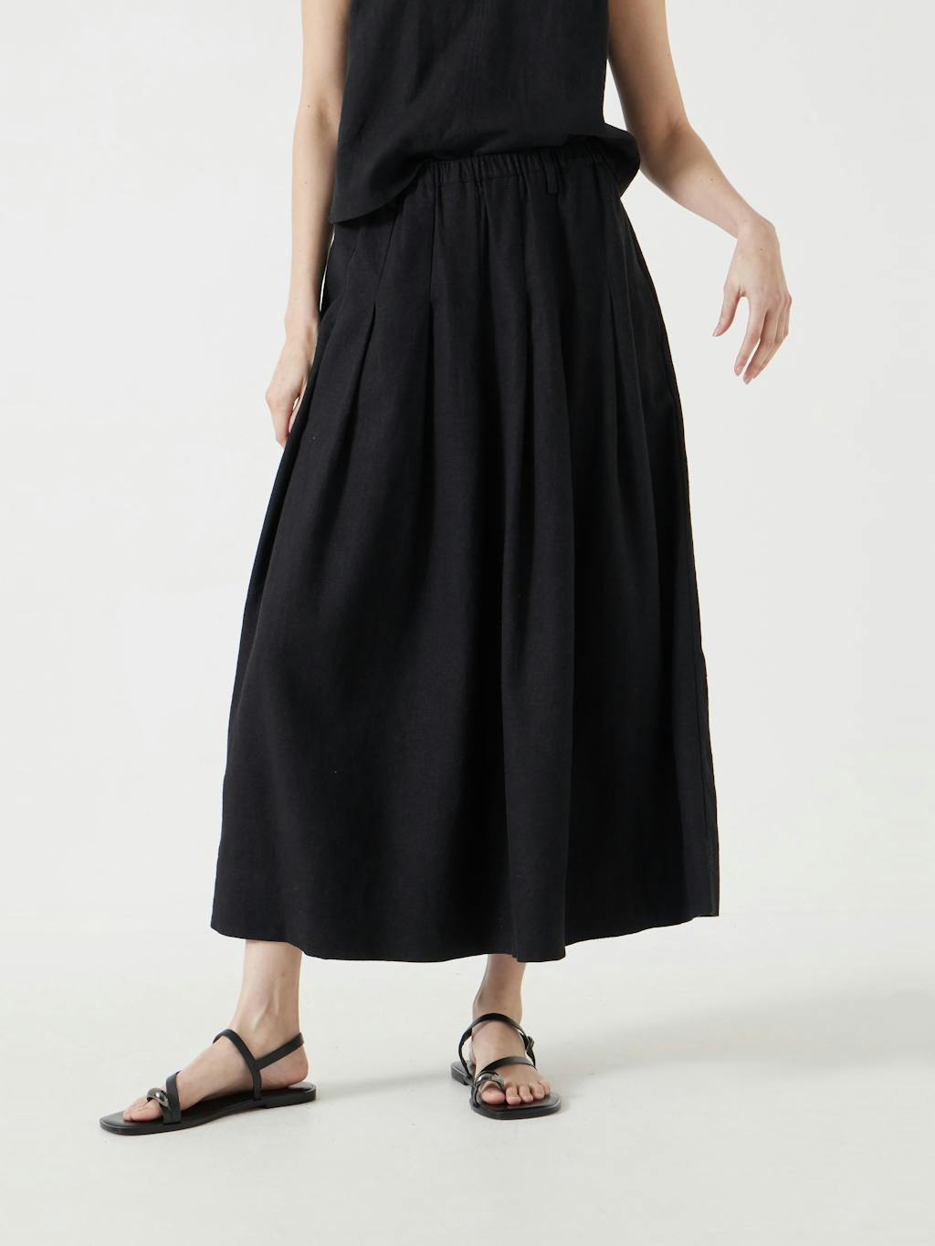 012960-0463-02 Ivy Pleated Linen Blend Midi Skirt