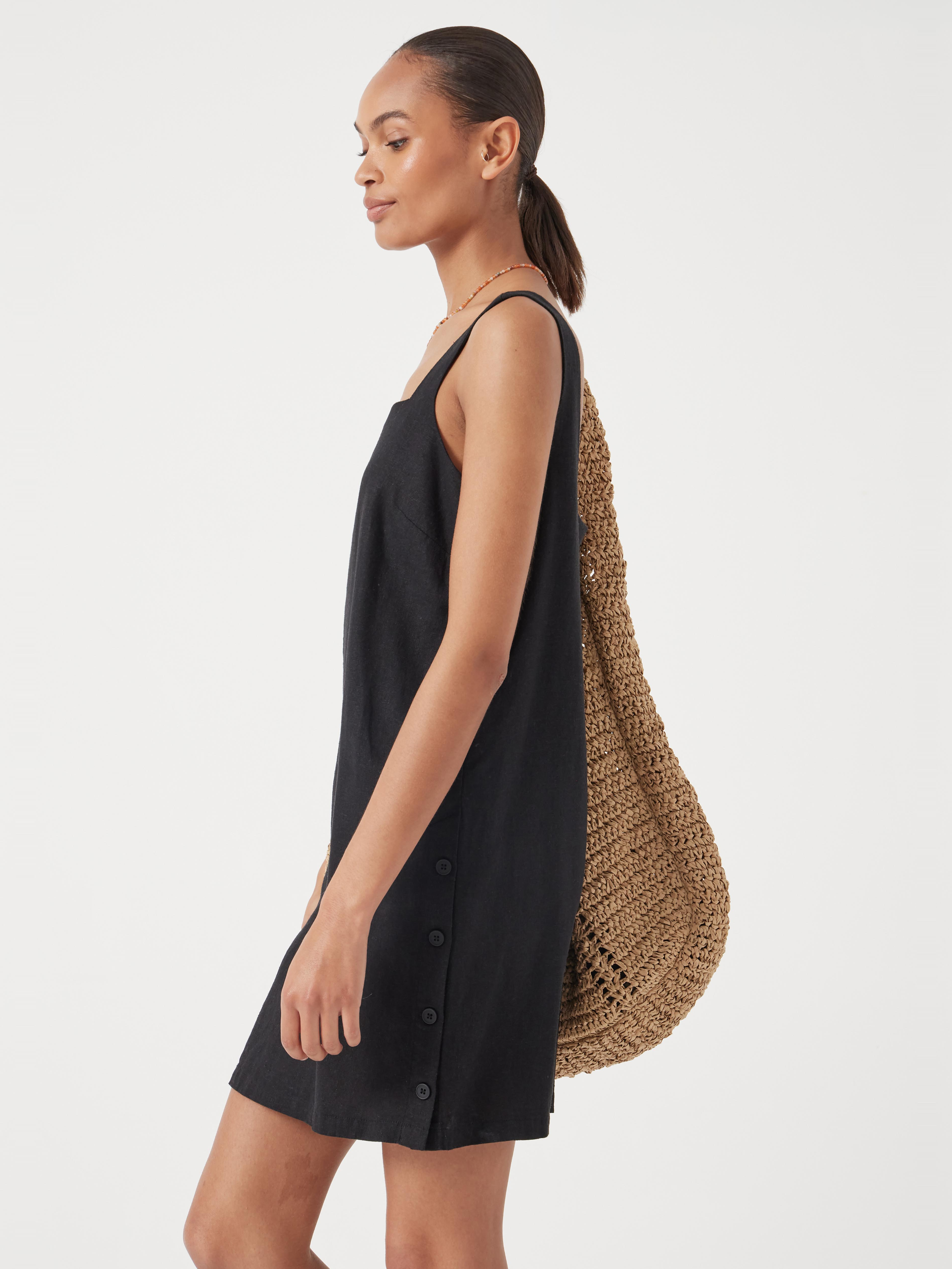 Square Neck Linen Blend Mini Dress