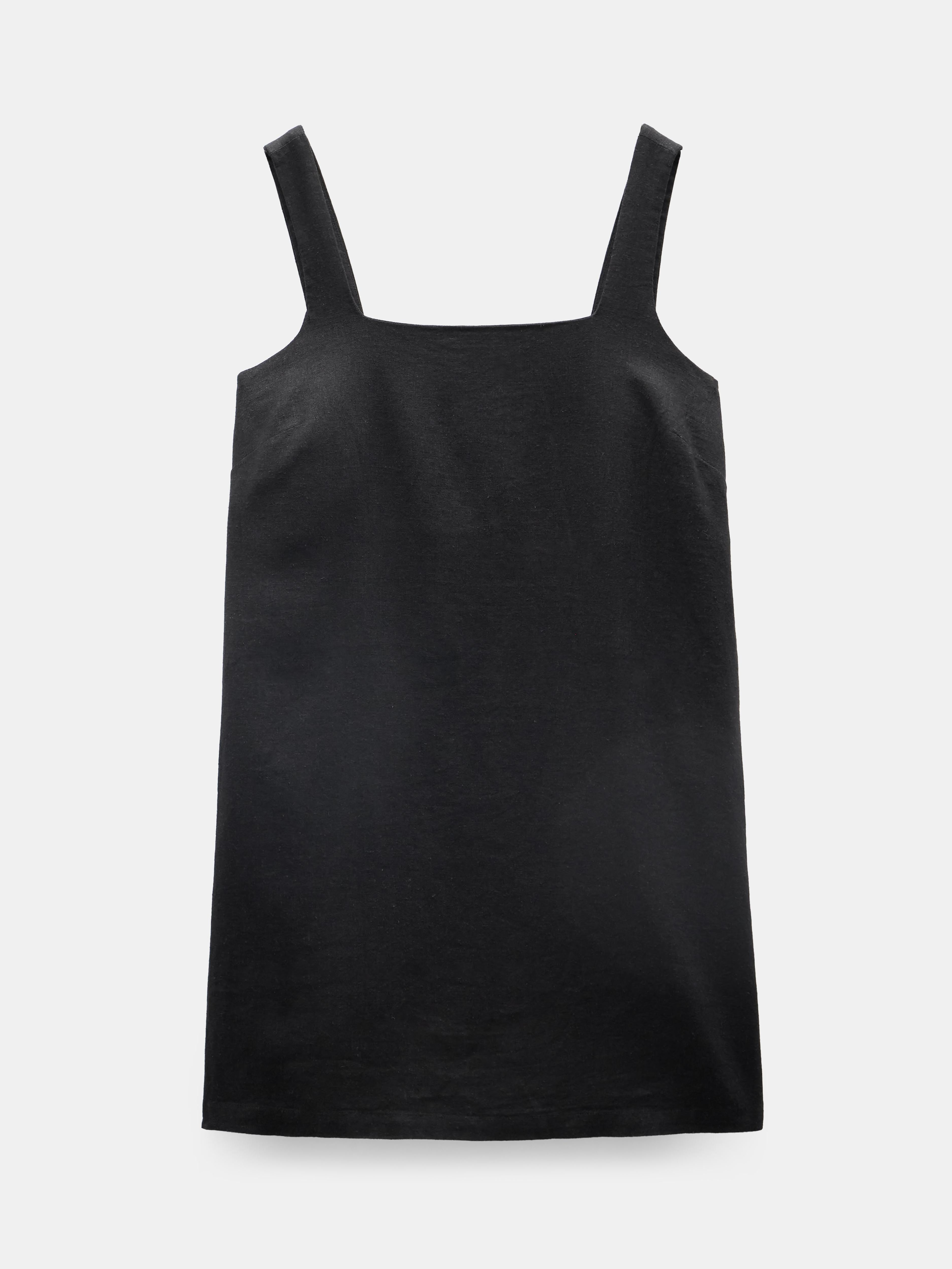 Square Neck Linen Blend Mini Dress