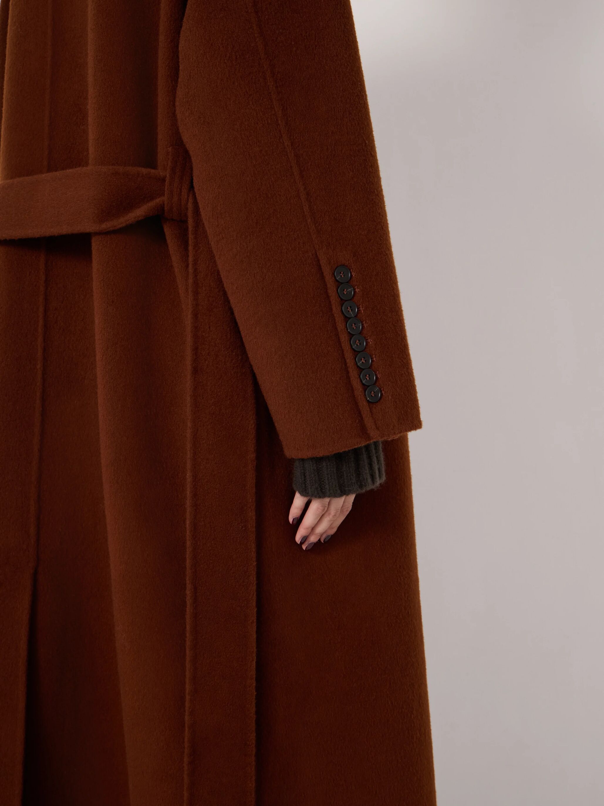 Pure Wool Double Faced Funnel Neck Belted Coat
