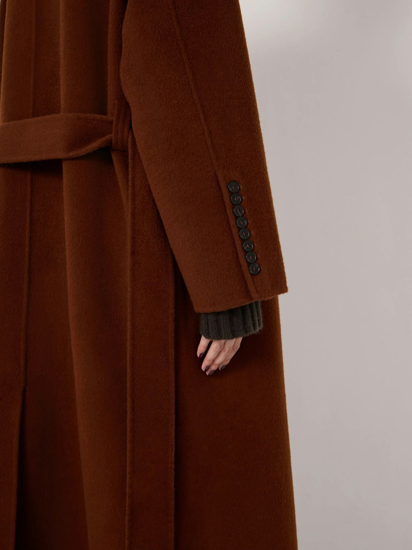 013868-3203-04 Pure Wool Double Faced Funnel Neck Belted Coat