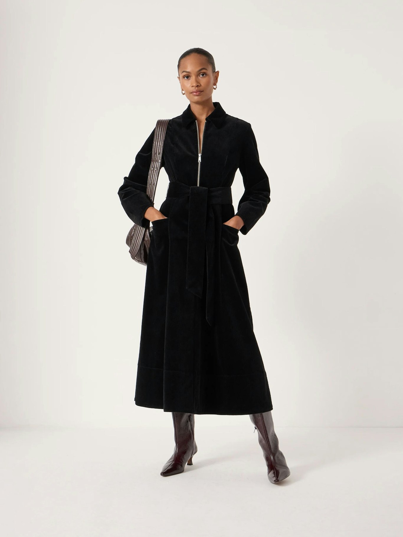 013789-0456-01 Cotton Cord Long Sleeve Midi Dress
