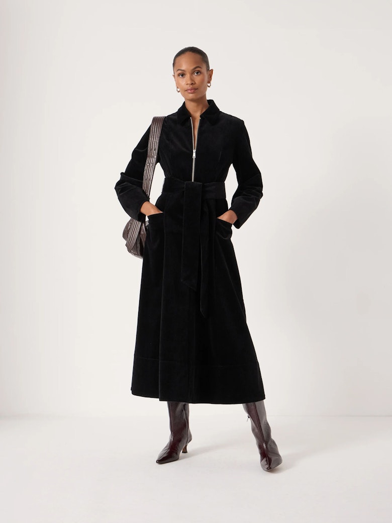 Cotton Cord Long Sleeve Midi Dress