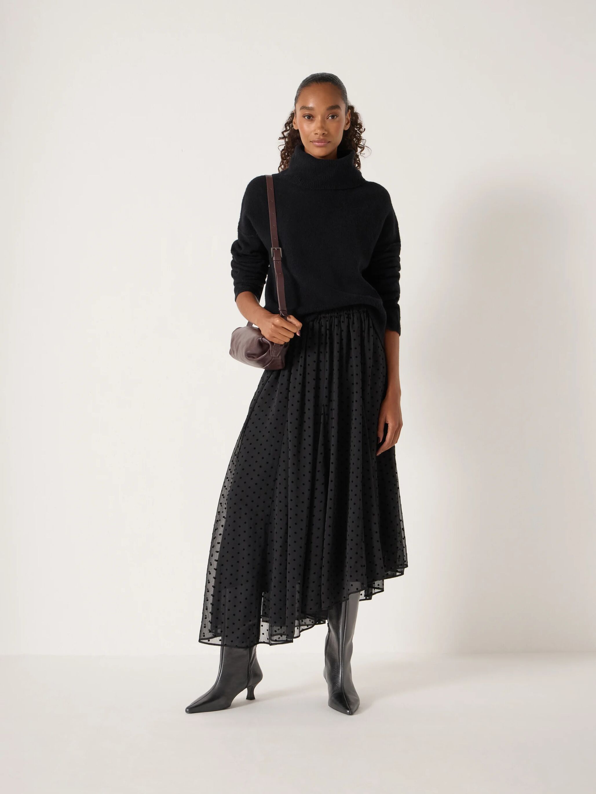 Asymmetrical Flocked Spot Skirt