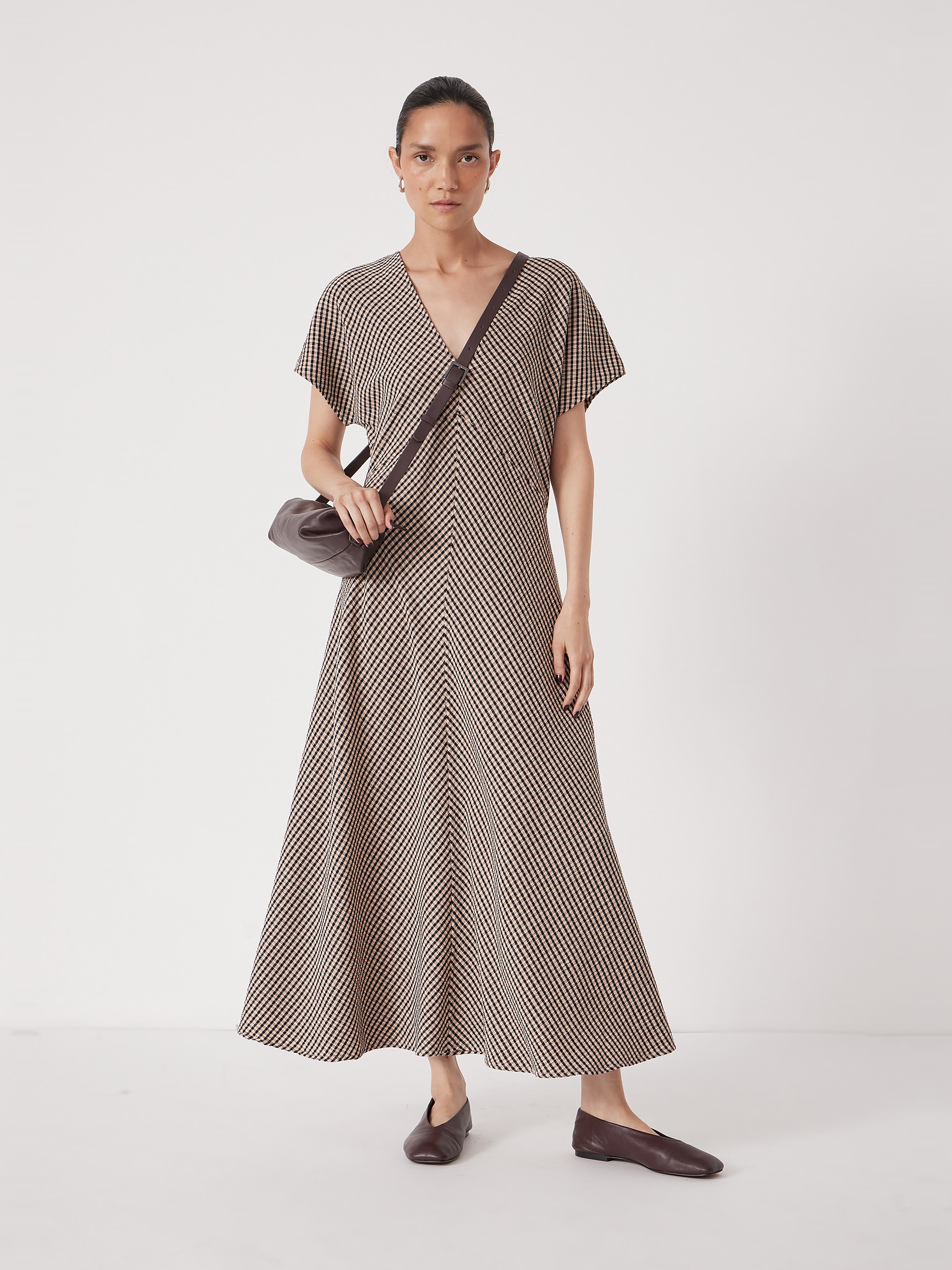Grace Jersey Gingham Check V-Neck Maxi Dress