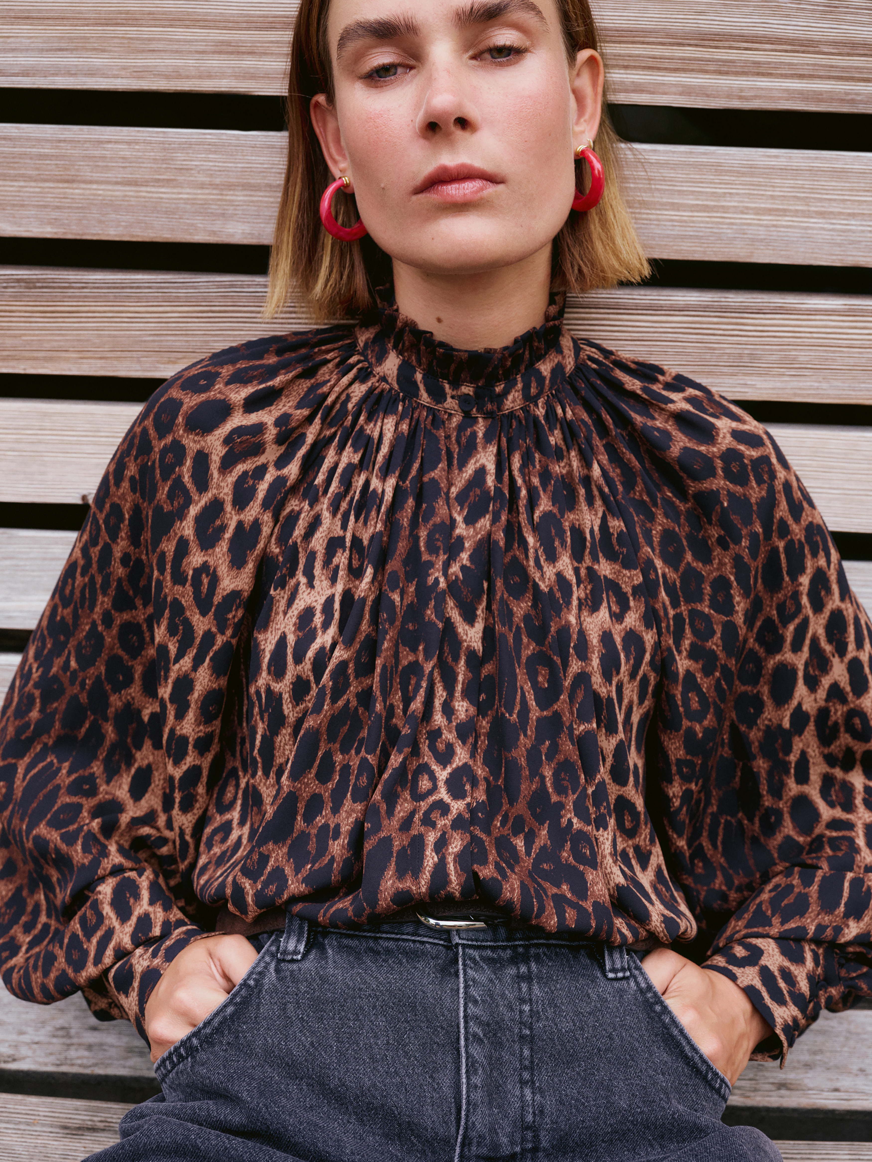 Fleur Floaty Chiffon Blouse | Natural Leopard Brown | hush