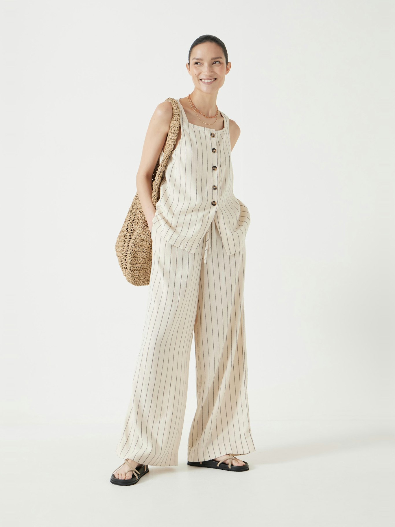 012939-0222-02 Phoebe Linen Blend Stripe Waistcoat