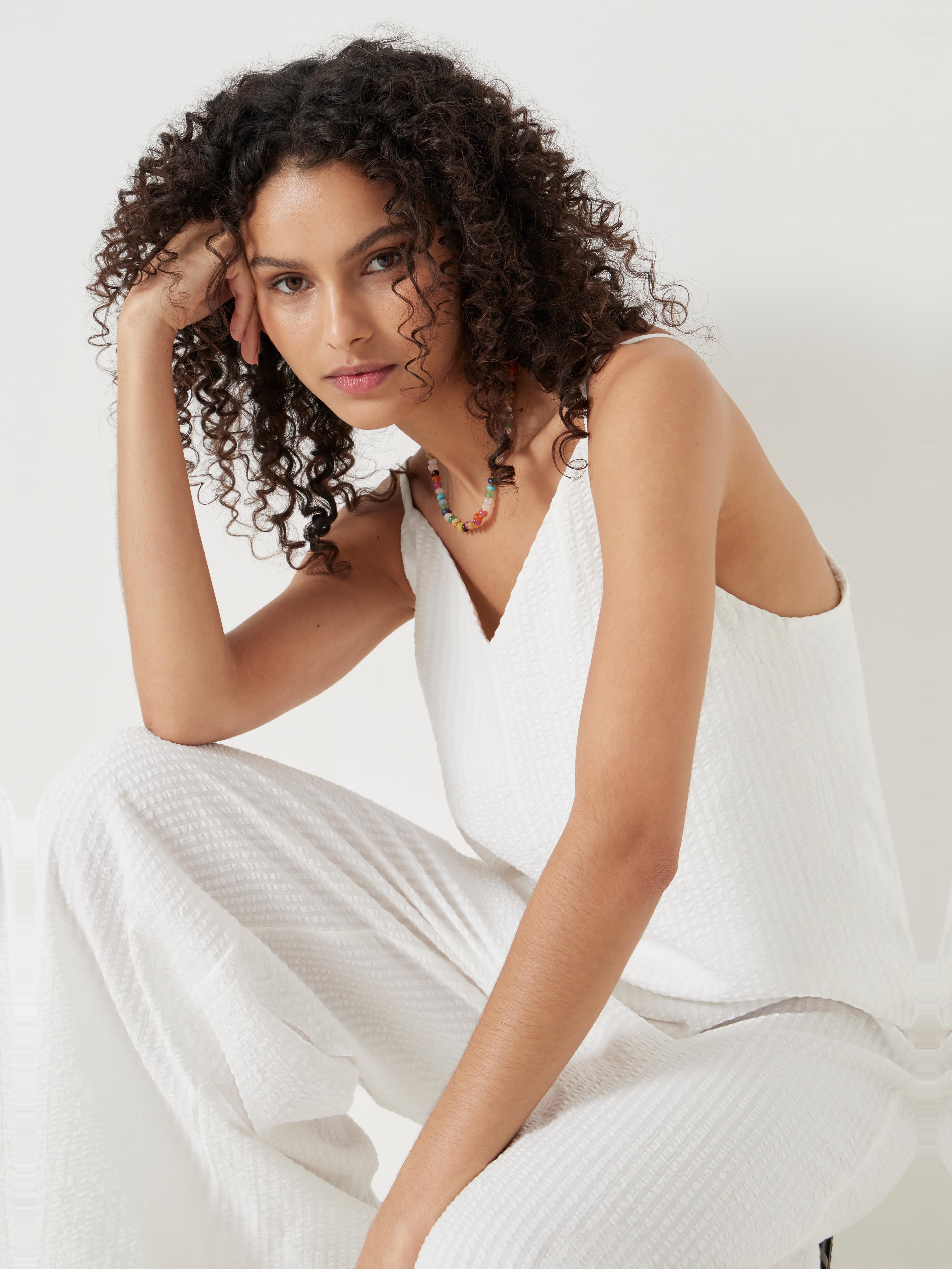 Seersucker Cotton Wide Leg Jumpsuit