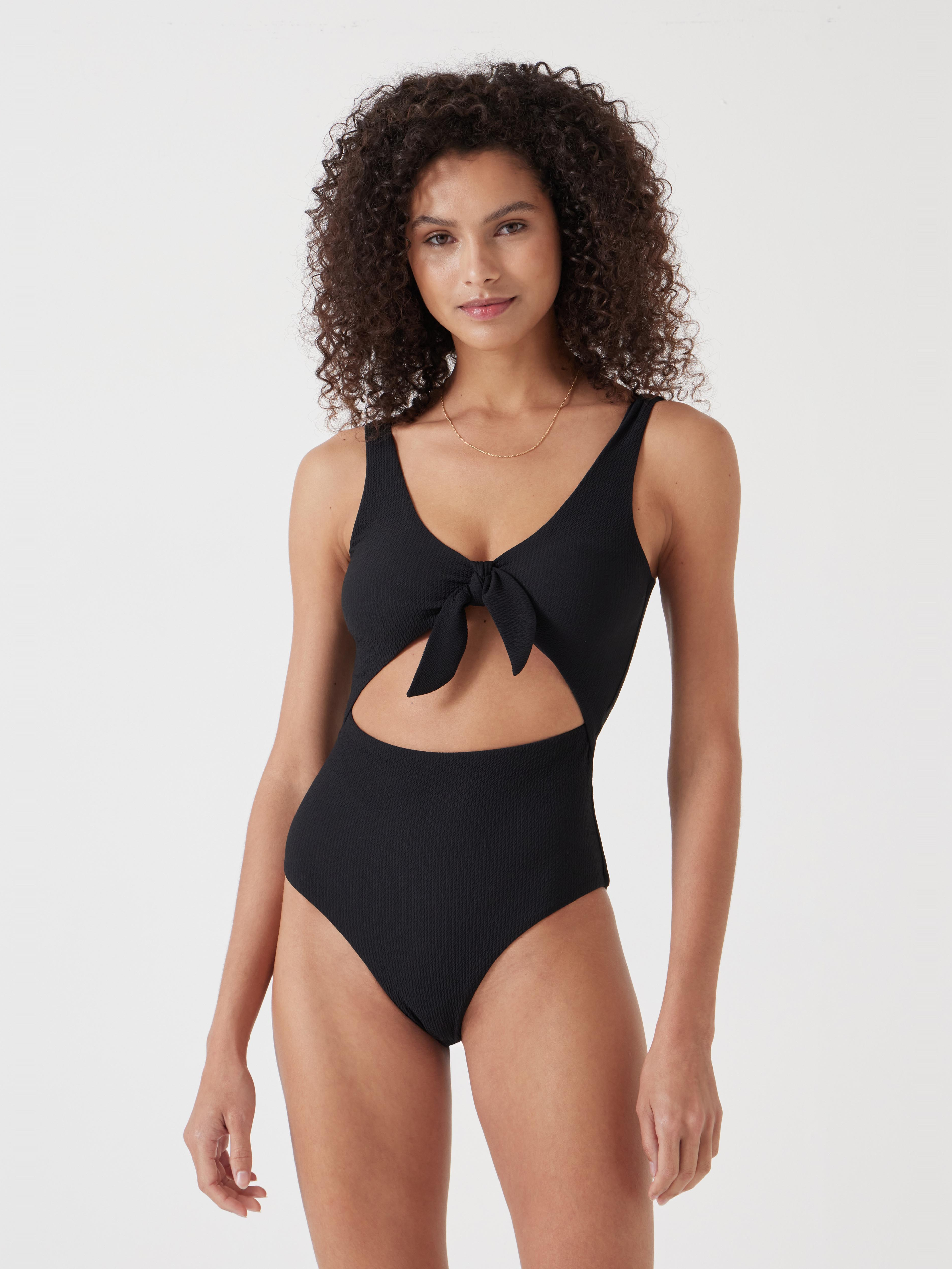 Tie Front Texture Swimsuit