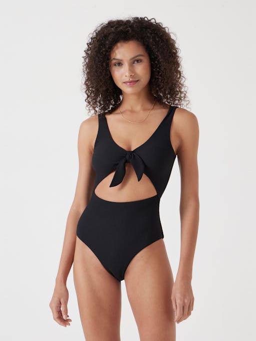 Tie Front Texture Swimsuit