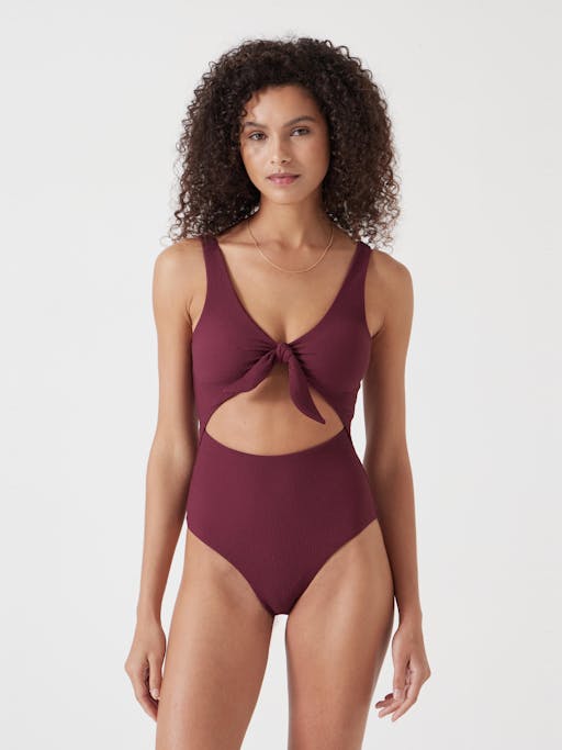 Tie Front Texture Swimsuit