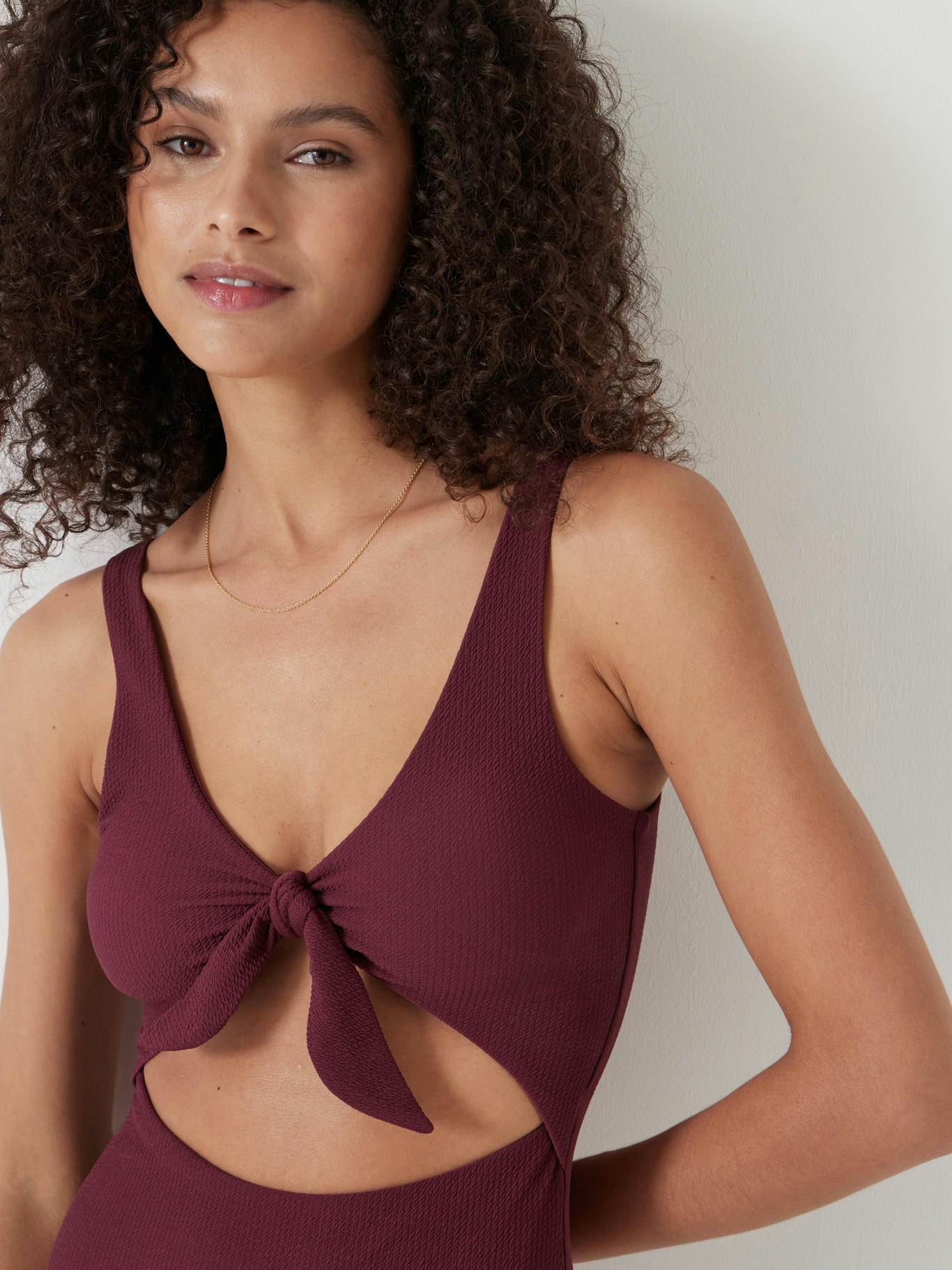 013236-1179-04 Tie Front Texture Swimsuit