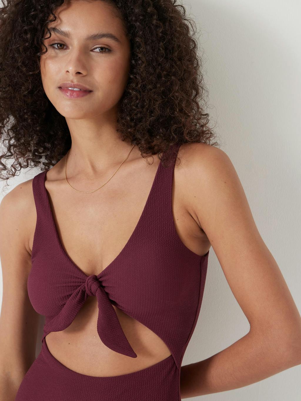 013236-1179-04 Tie Front Texture Swimsuit