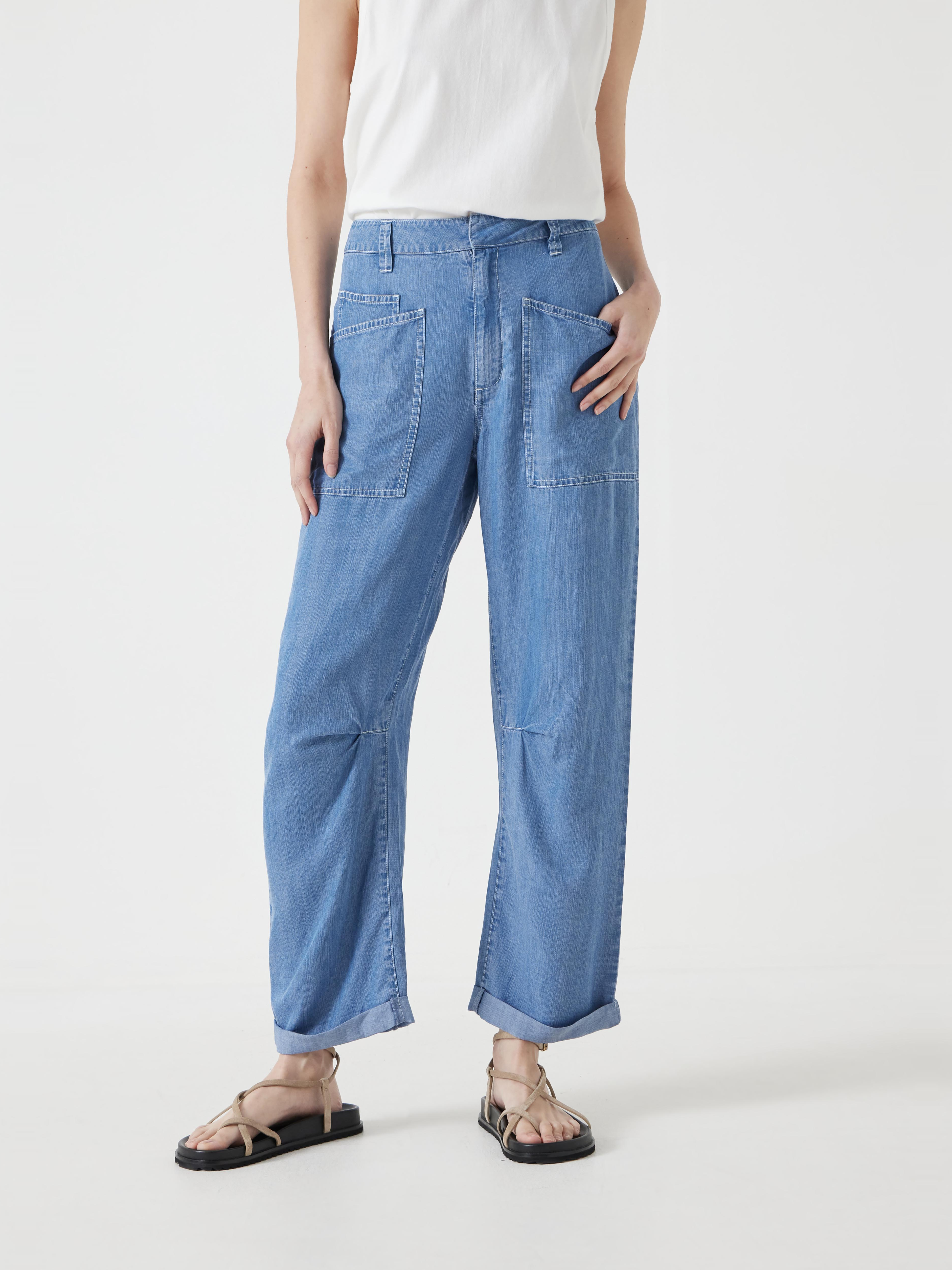 Chambray Cordi Barrel Leg Trousers