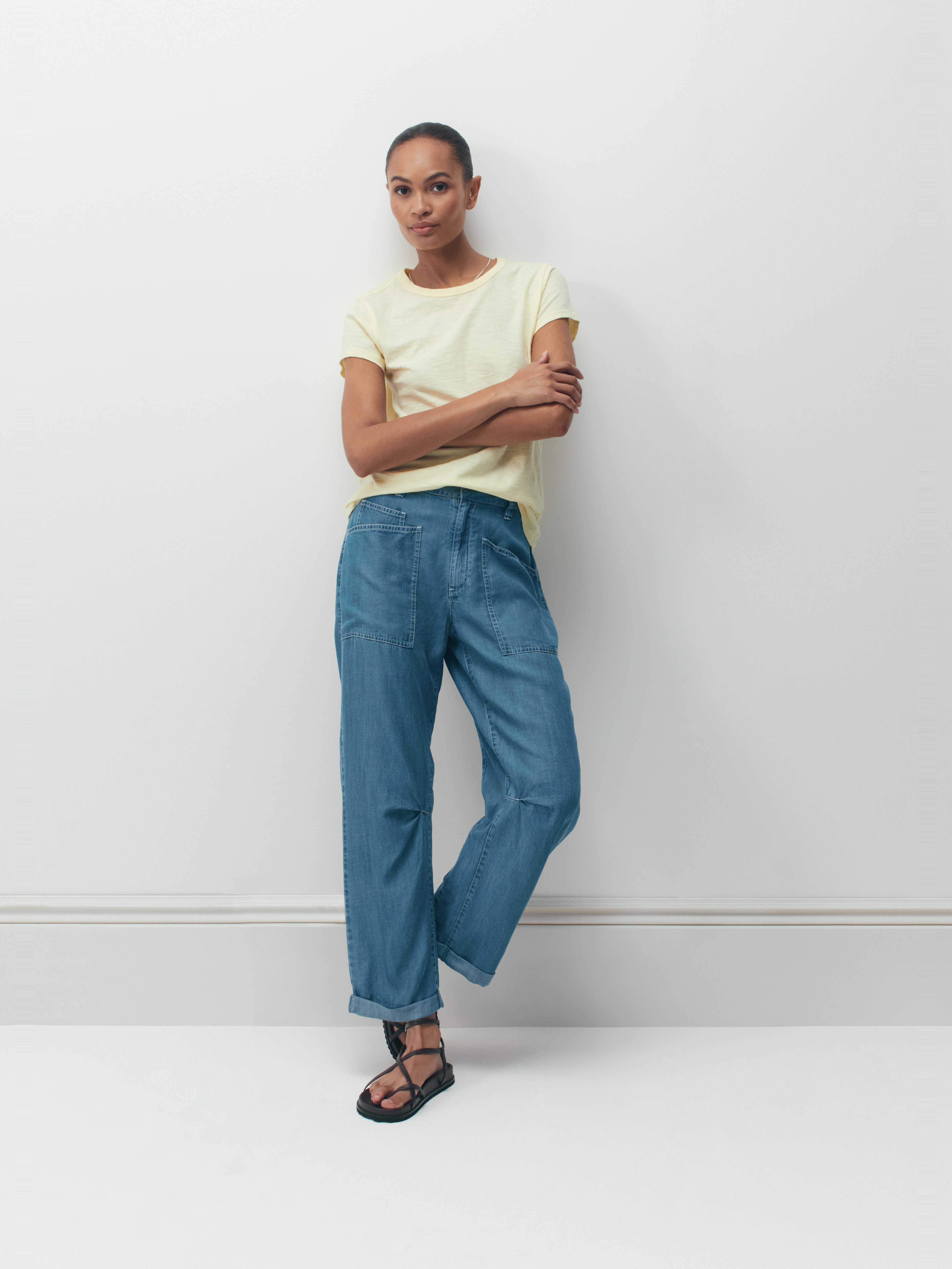 Chambray Cordi Barrel Leg Trousers
