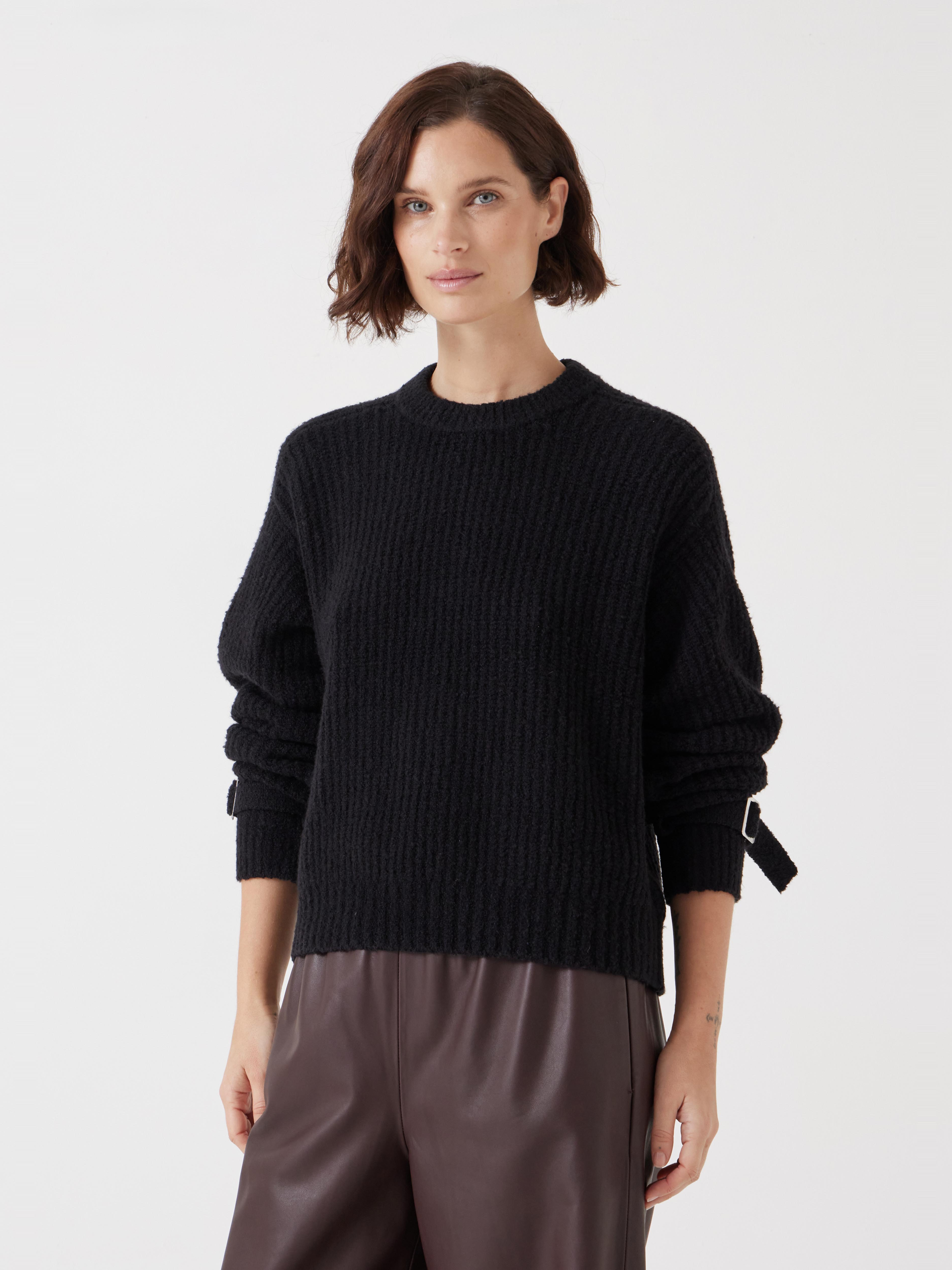 Tie and Buckle Detail Textured Knitted Jumper