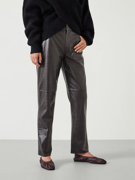 Crocodile Embossed Leather Trousers