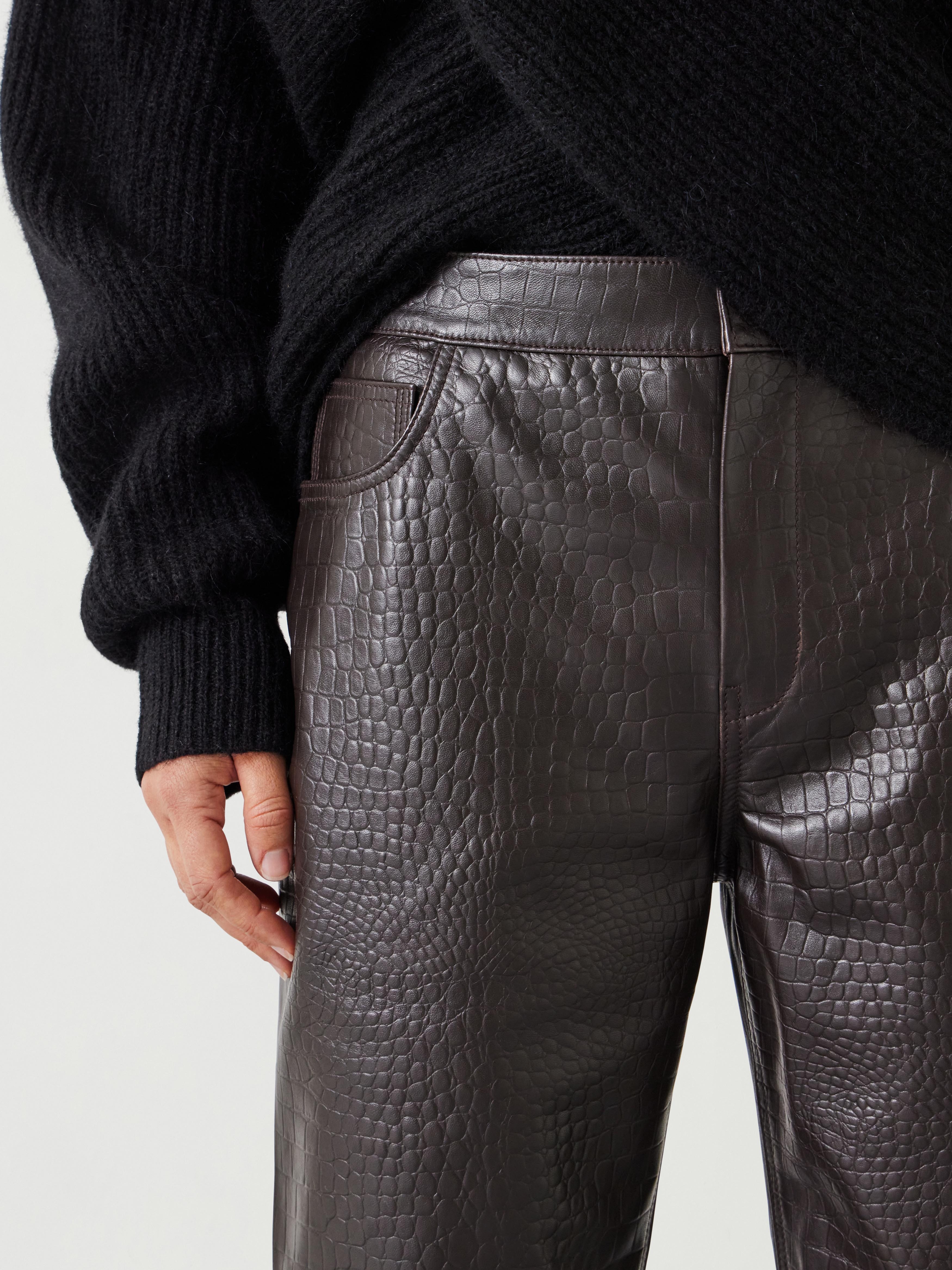 Crocodile Embossed Leather Trousers