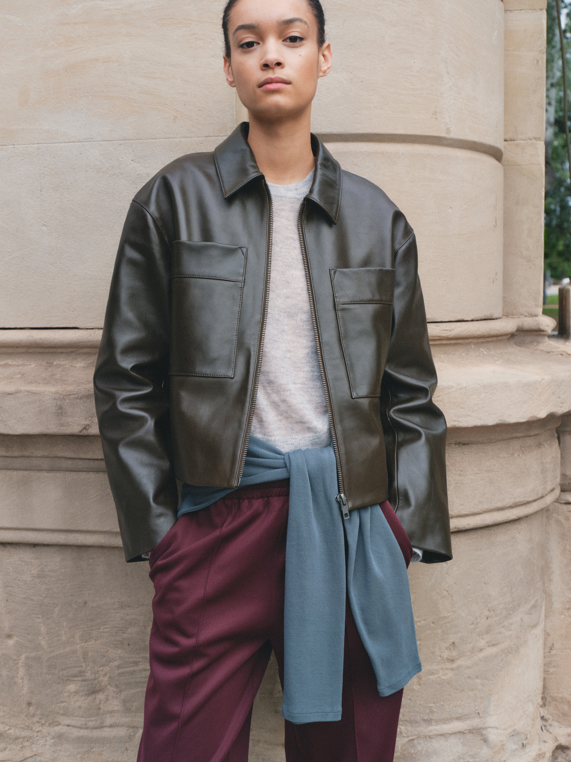 Zip Front Leather Jacket