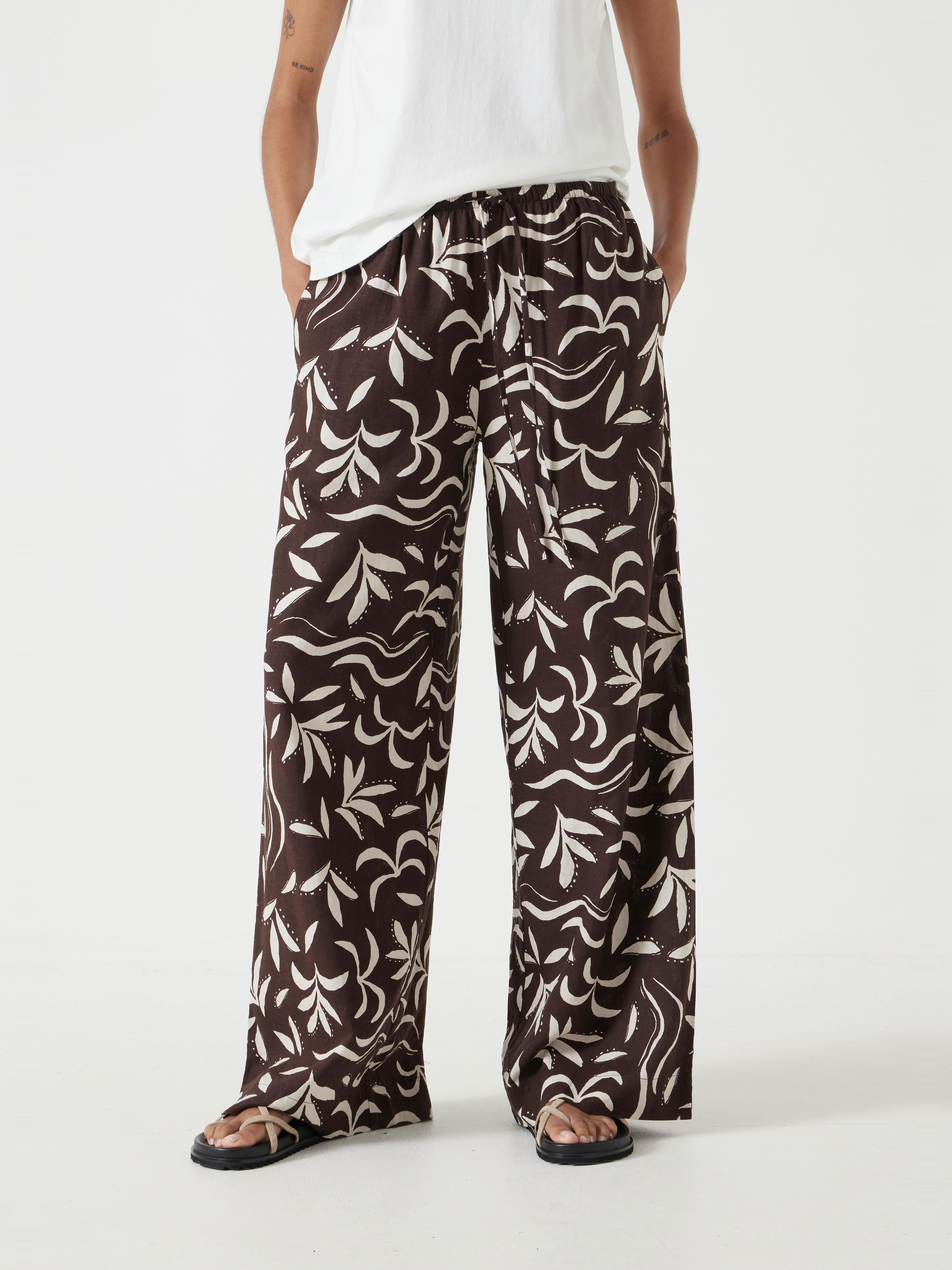 Printed Linen Blend Trousers