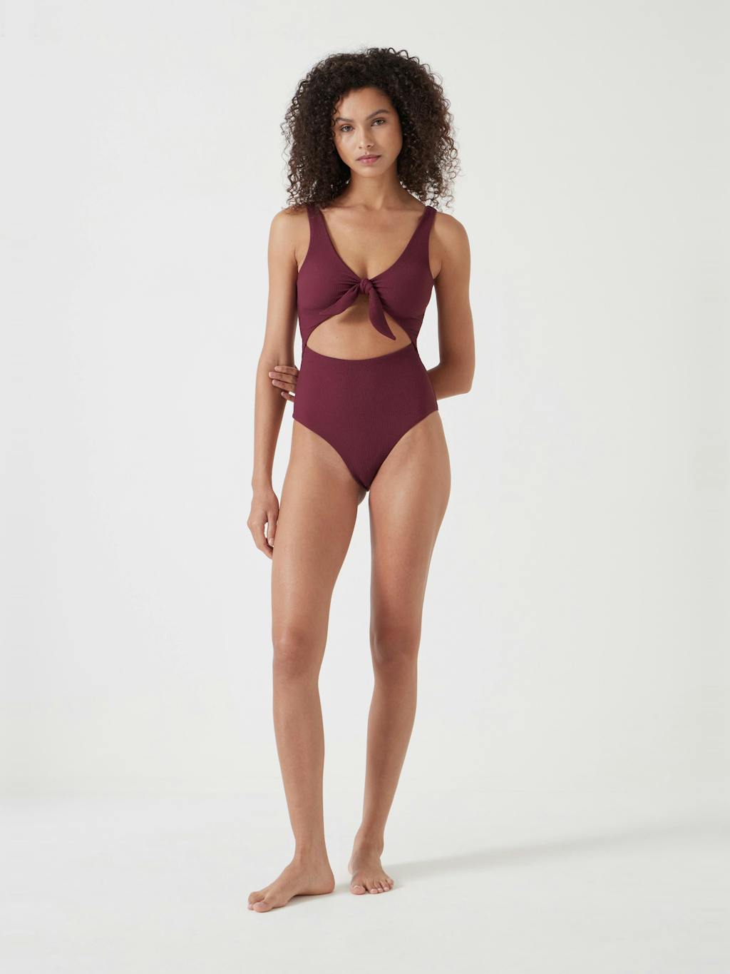 013236-1179-03 Tie Front Texture Swimsuit