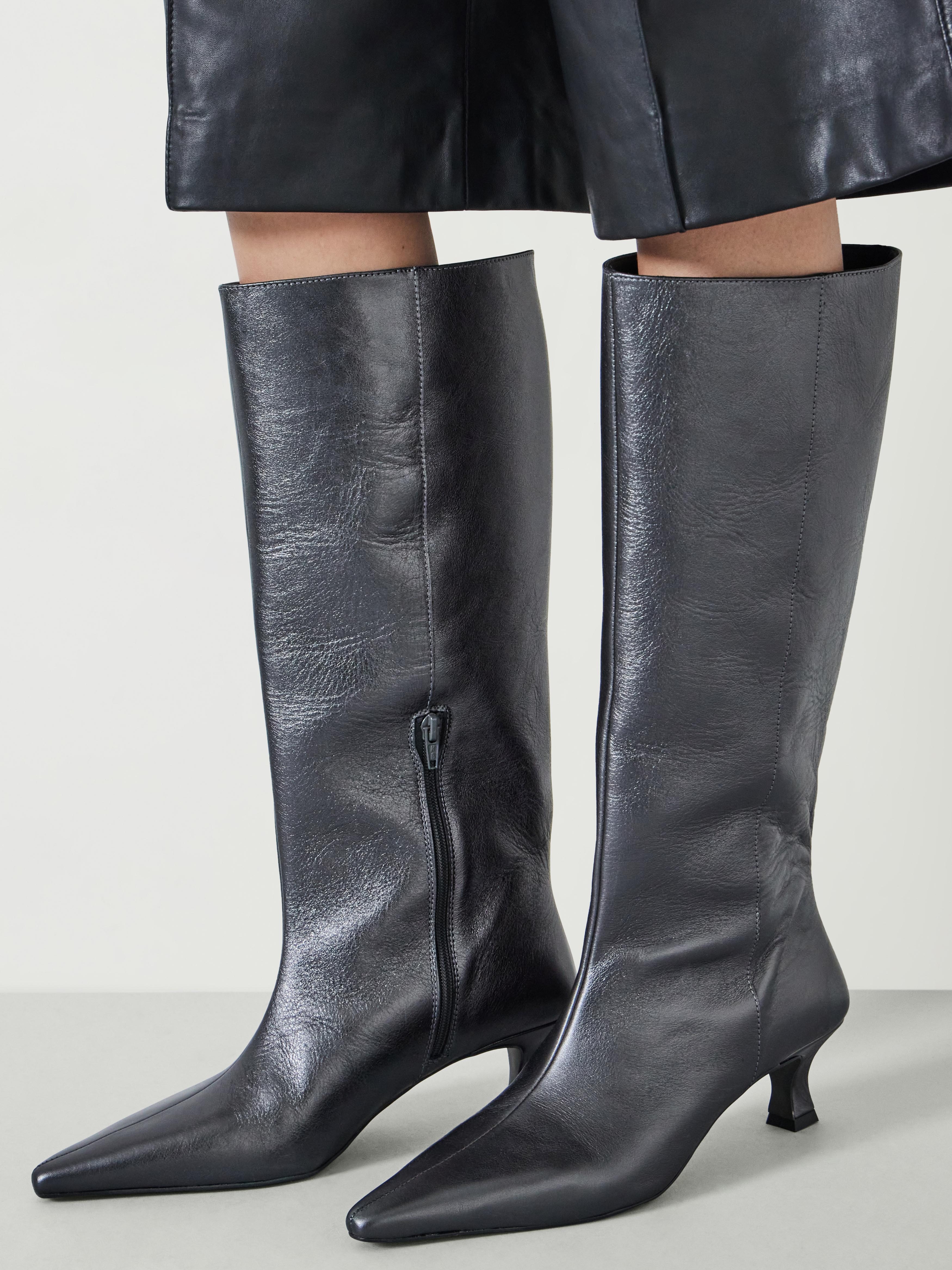 Katlynn Leather Kitten Heel Knee Boots