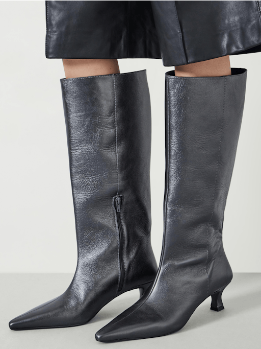 Katlynn Leather Kitten Heel Knee Boots