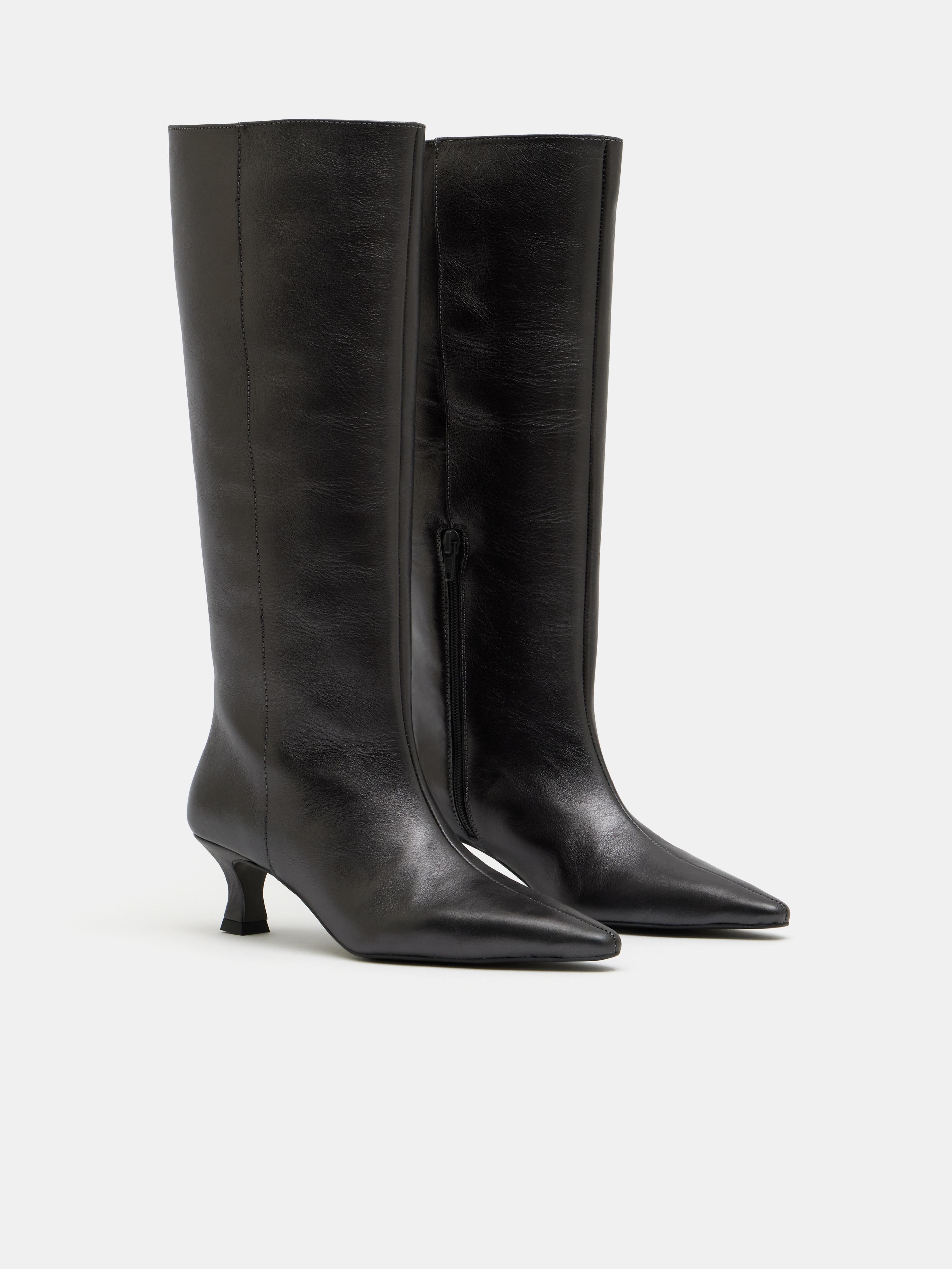 Katlynn Leather Kitten Heel Knee Boots